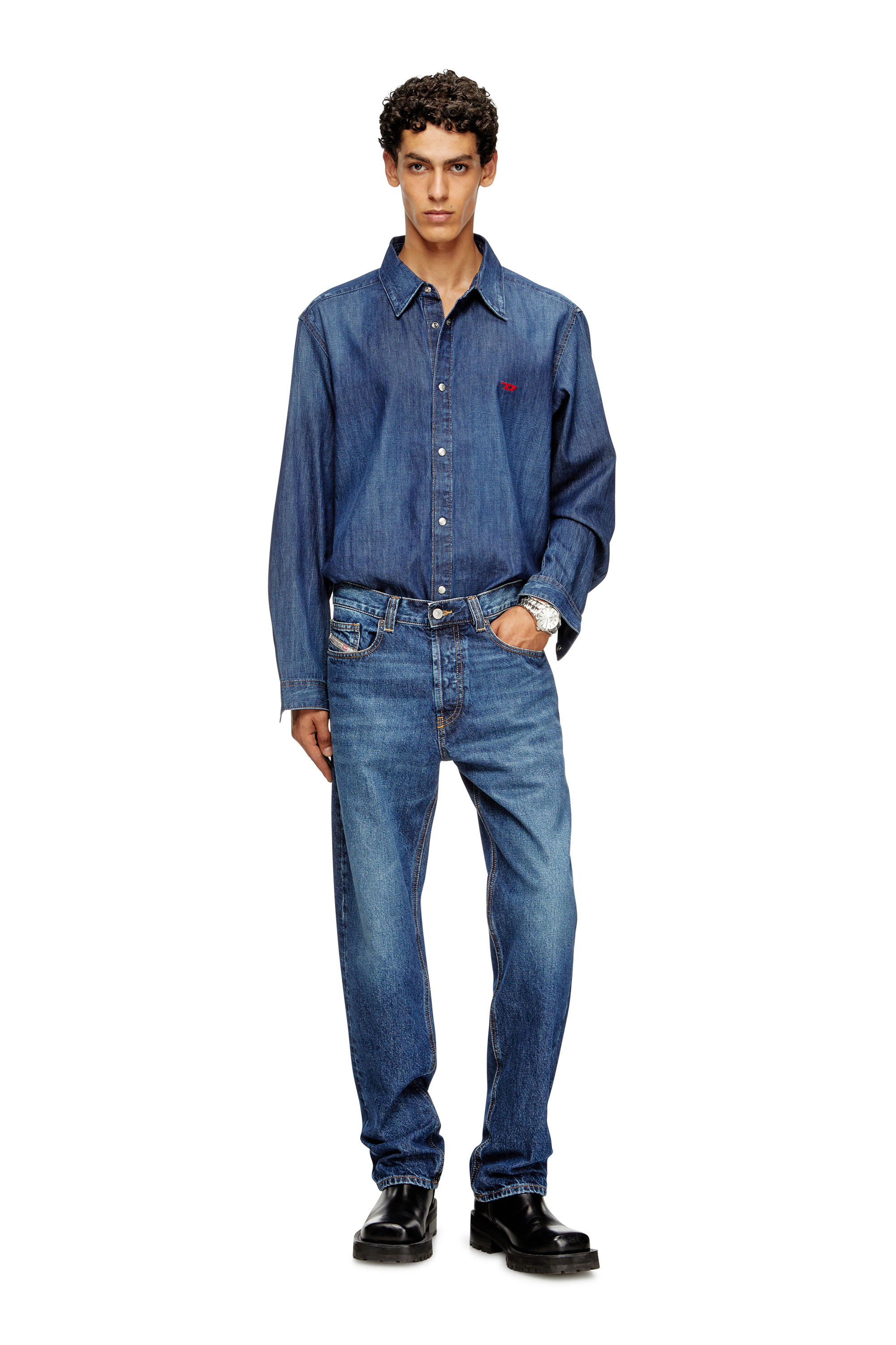 Diesel - D-SIMPLY, Camicia in denim con logo ricamato Uomo in Blu - 2