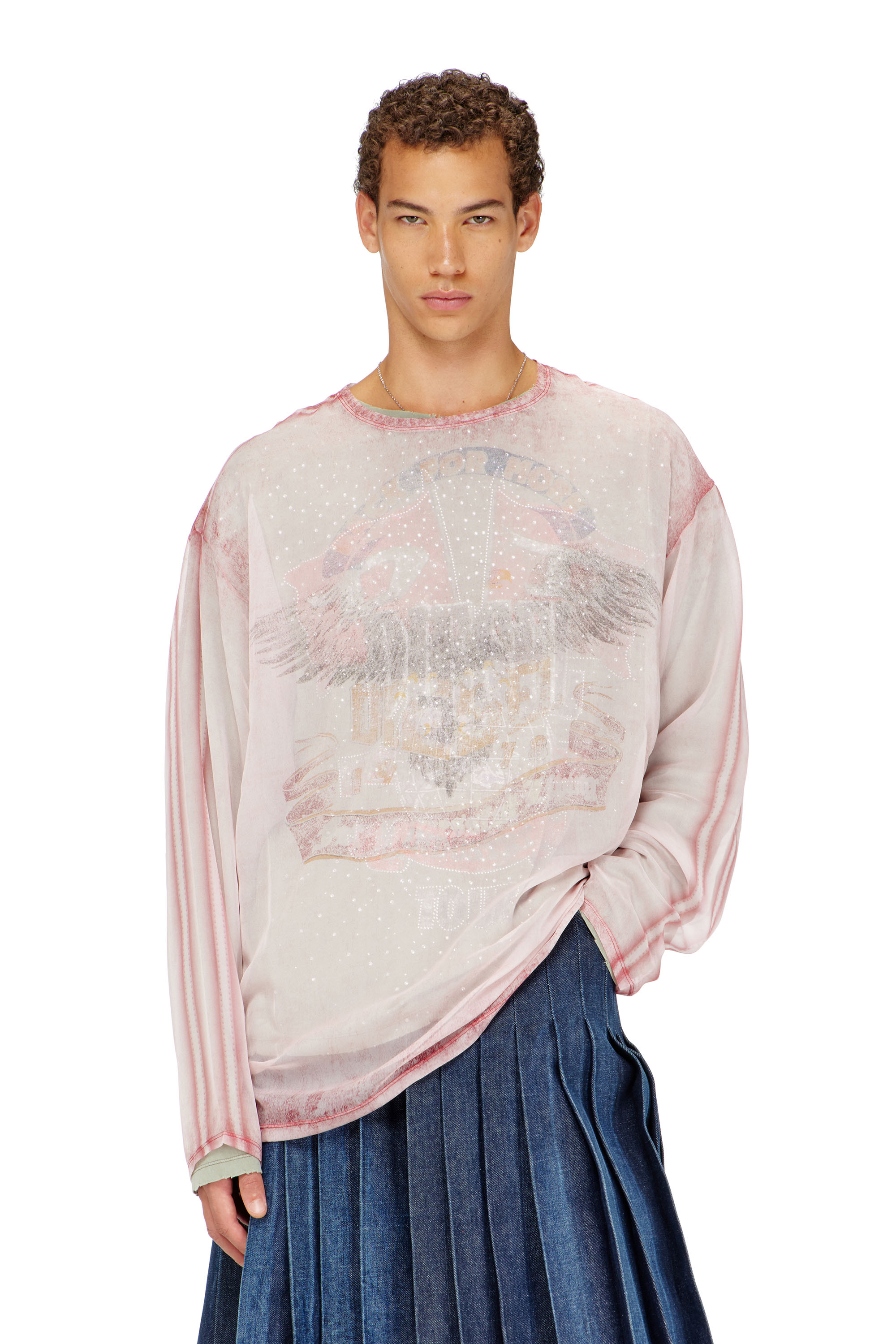 Diesel - T-DOUBLEX-LS, Herren Transparentes Chiffon-Top mit Konzertgrafiken in Rot - 1