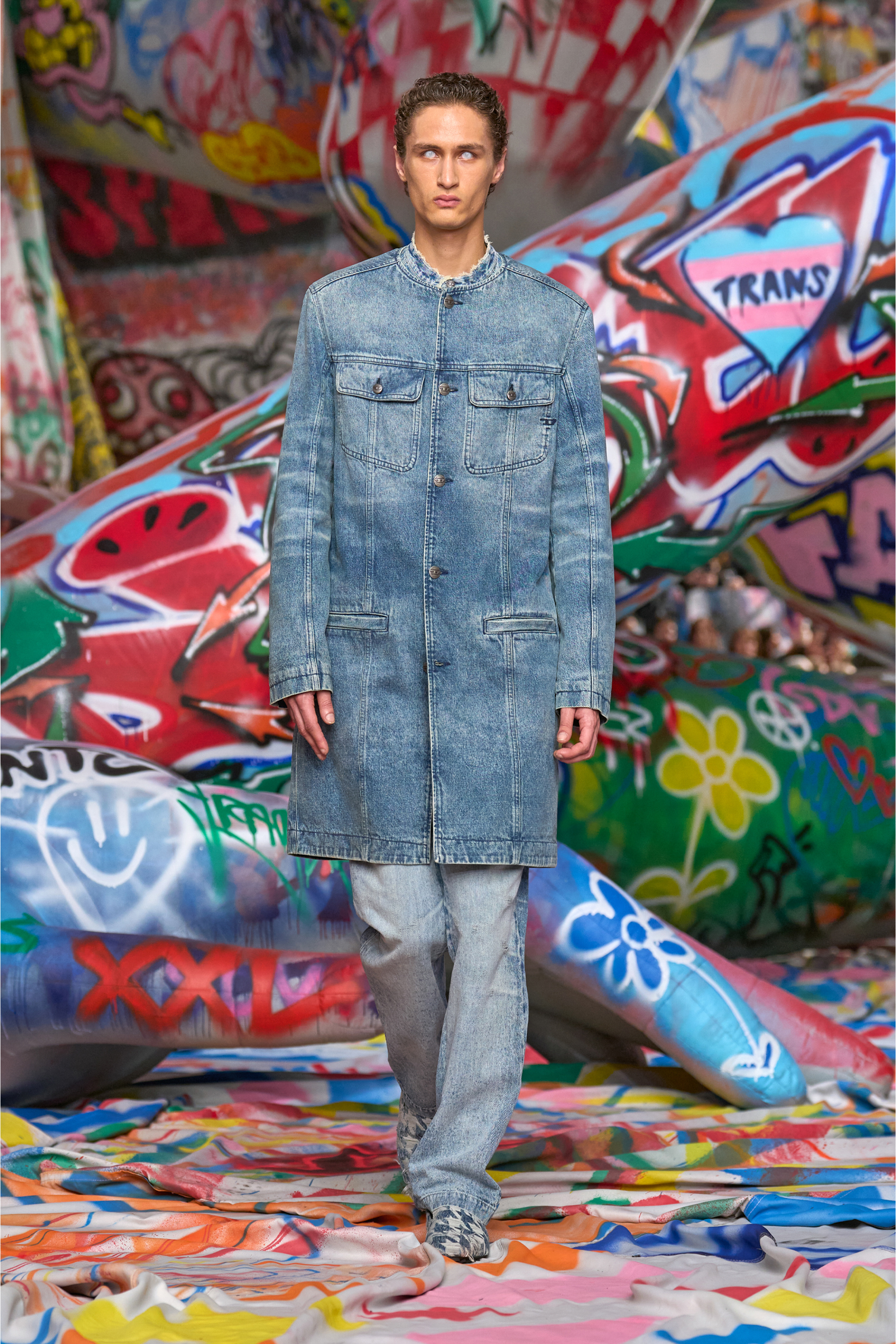 Diesel - D-ABERD-FSH1, Cappotto in denim cotone-canapa laserato Uomo in Blu - 3