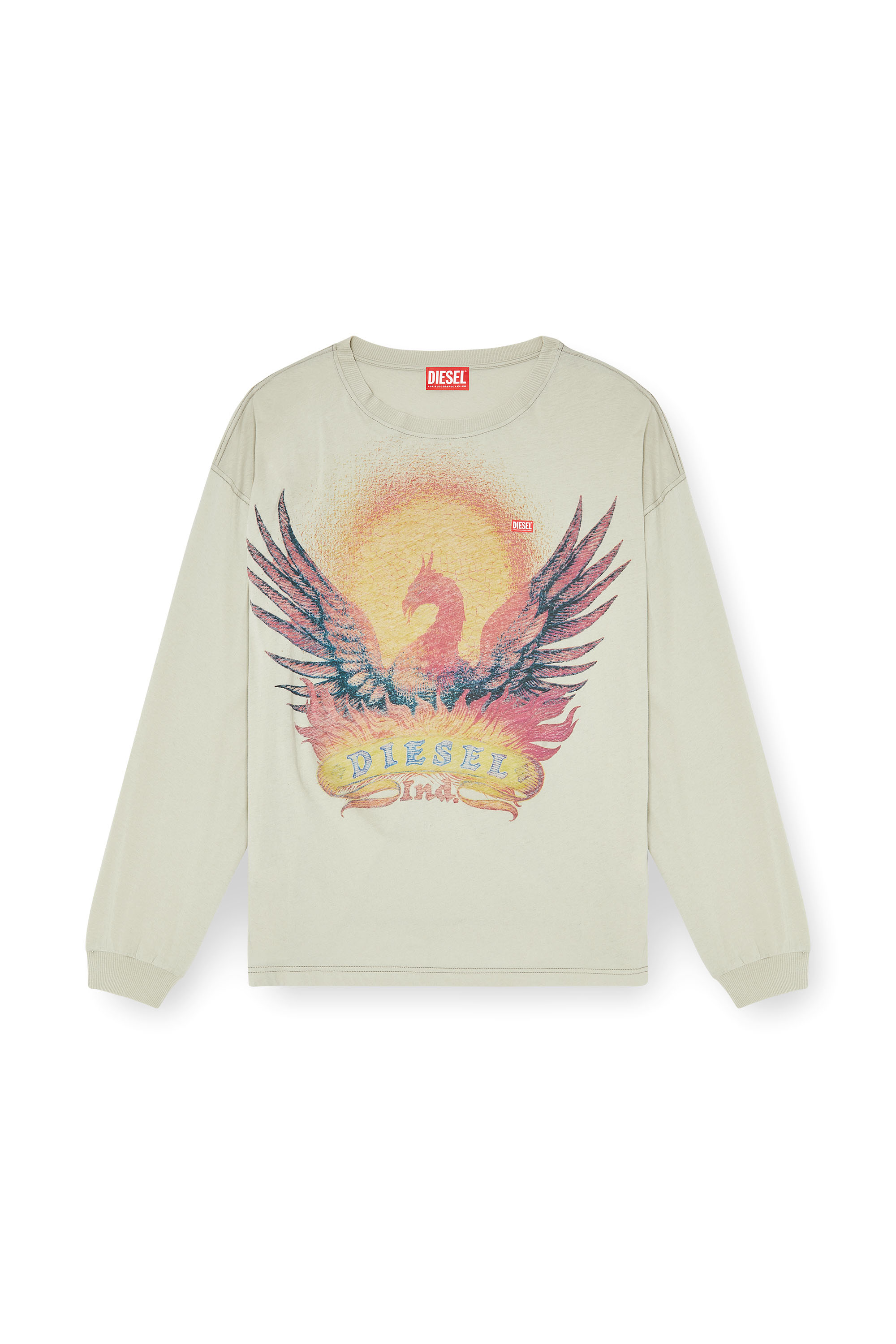 Diesel - T-BOXT-LS-AA1, T-shirt &agrave; manches longues avec motif Phoenix Homme in Beige - 3