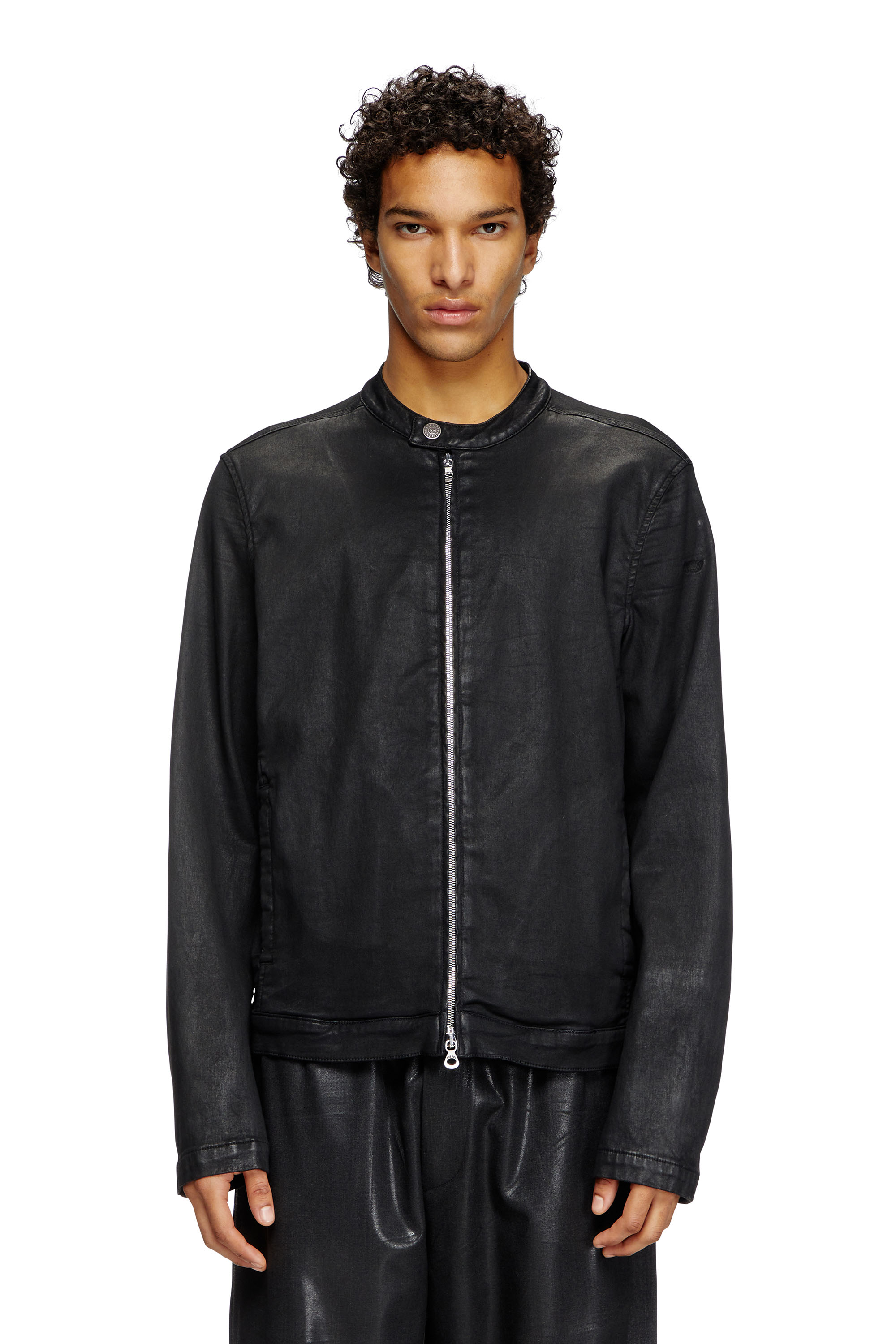 Diesel - D-GLORY JOGG, Veste biker en JoggJeans enduit Homme in Noir - 1