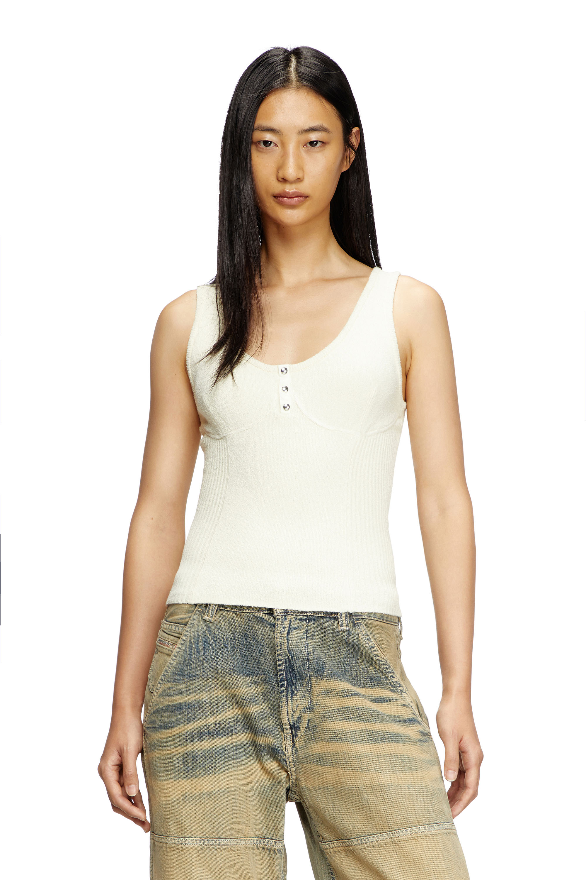 Diesel - M-LIANNE, Tank top a coste in stile bustier Donna in Bianco - 1