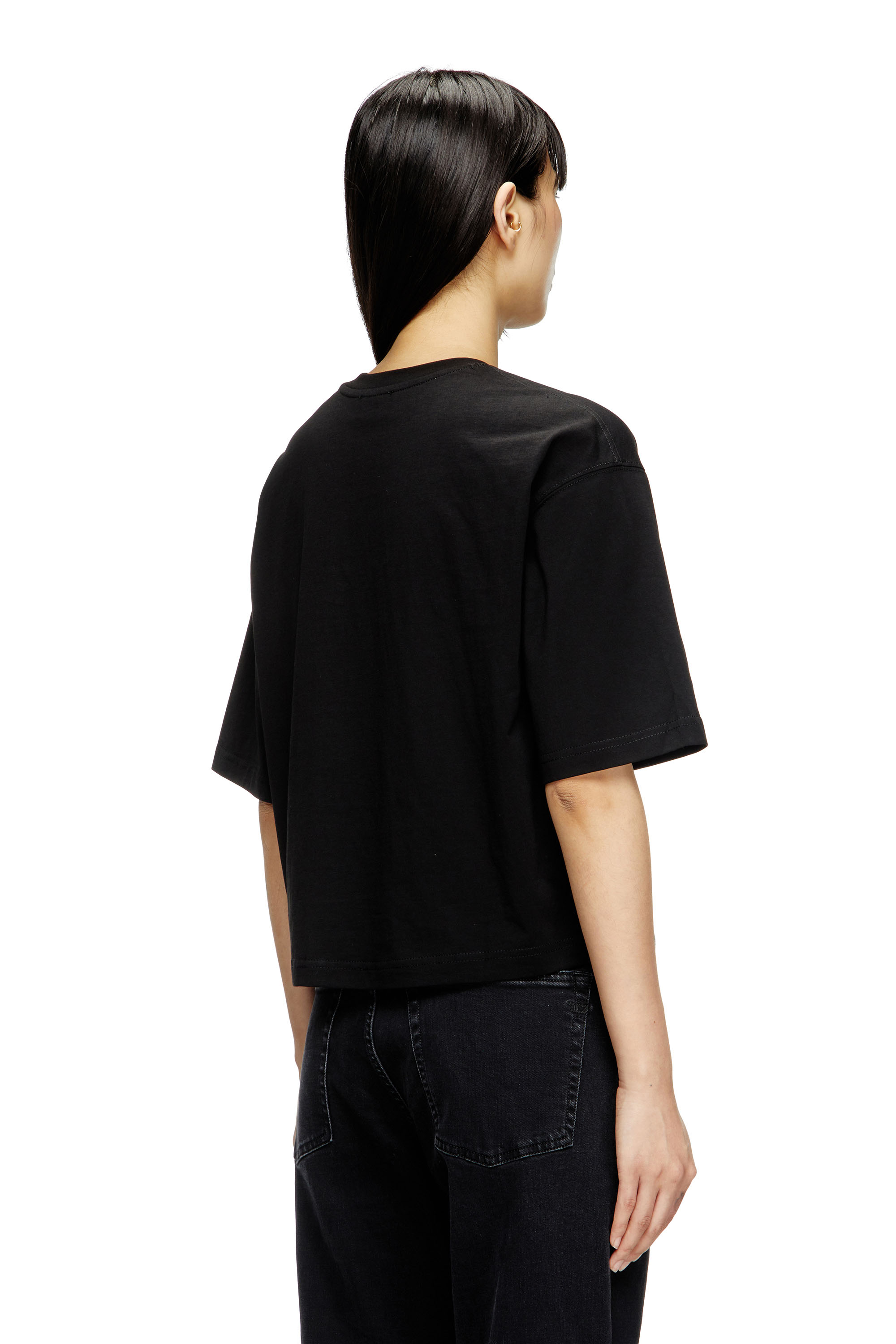 Diesel - T-ROWY-OD, T-shirt boxy con D ricamata Donna in Nero - 4
