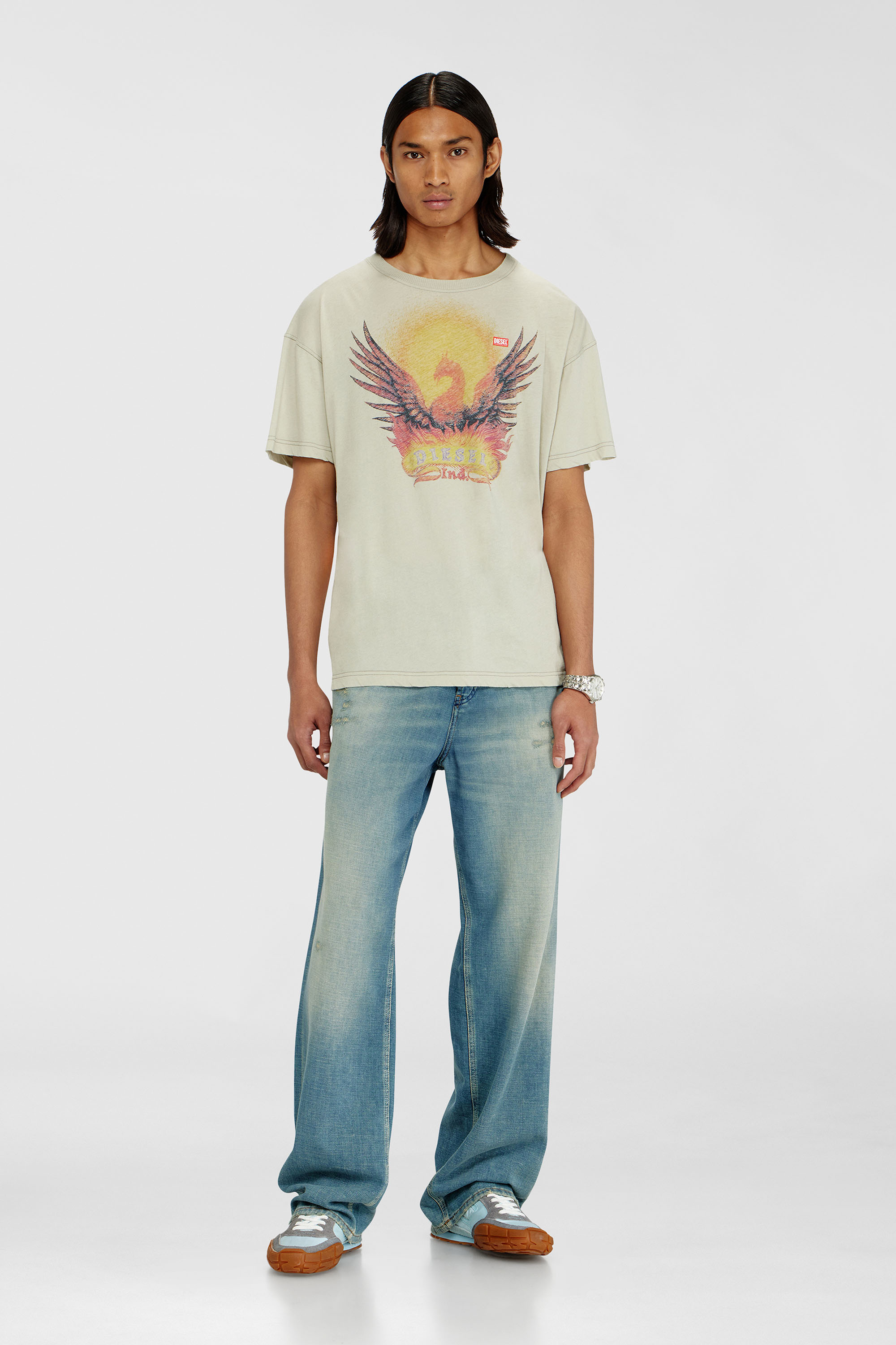 Diesel - T-NORM-AA1, Herren Regul&auml;res T-Shirt mit Ph&ouml;nix-Print in Beige - 1