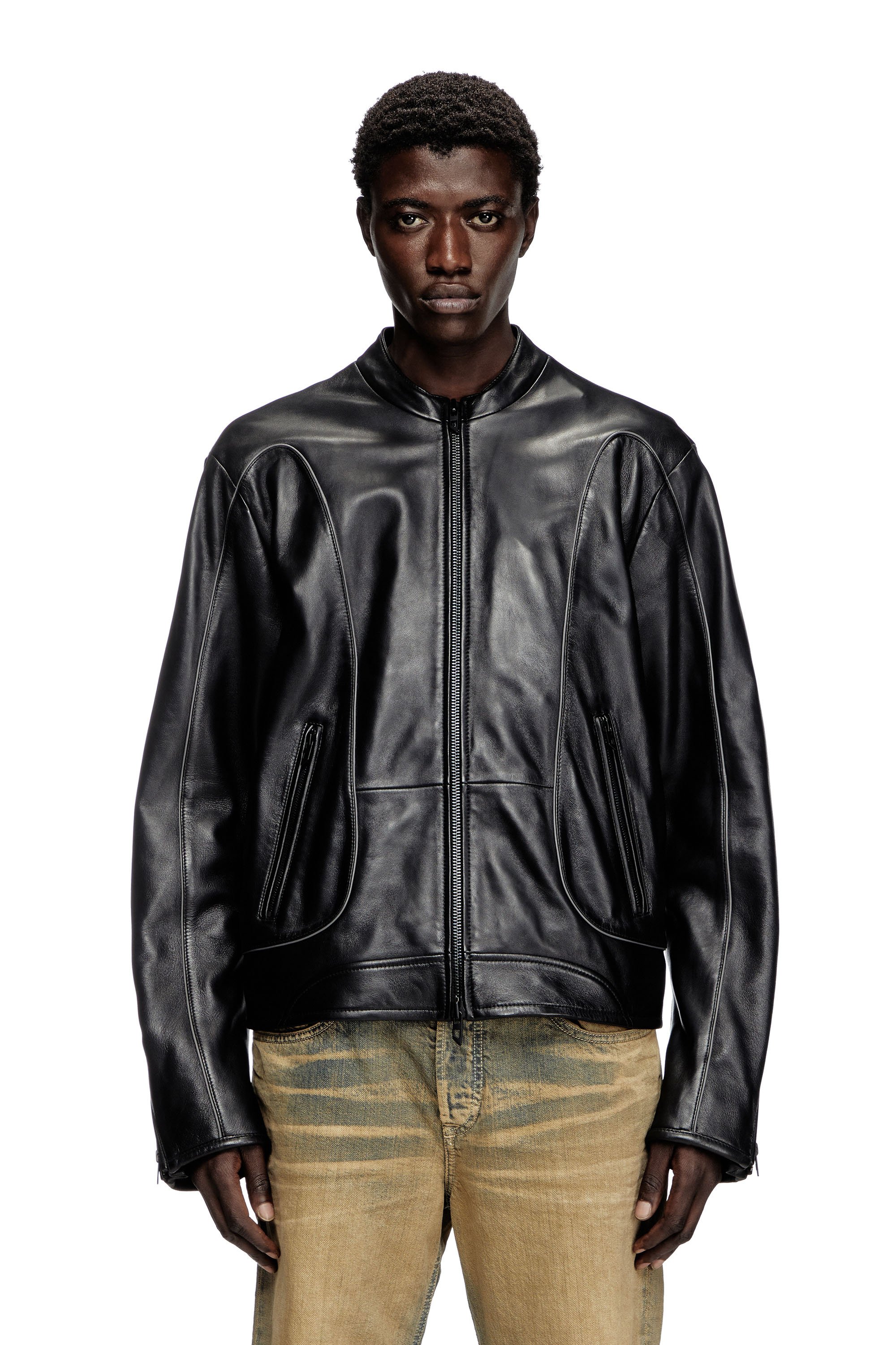 Diesel - L-KRIXY, Giacca in pelle con piping Uomo in Nero - 1