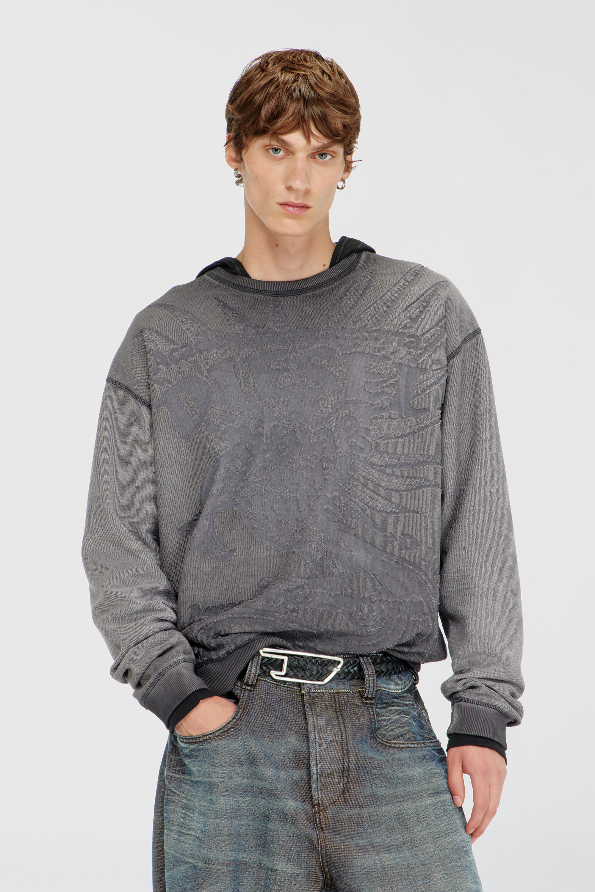 Diesel - S-ARON-RAW, Herren Sweatshirt mit d&eacute;vor&eacute;-Print in Dunkelgrau - 3