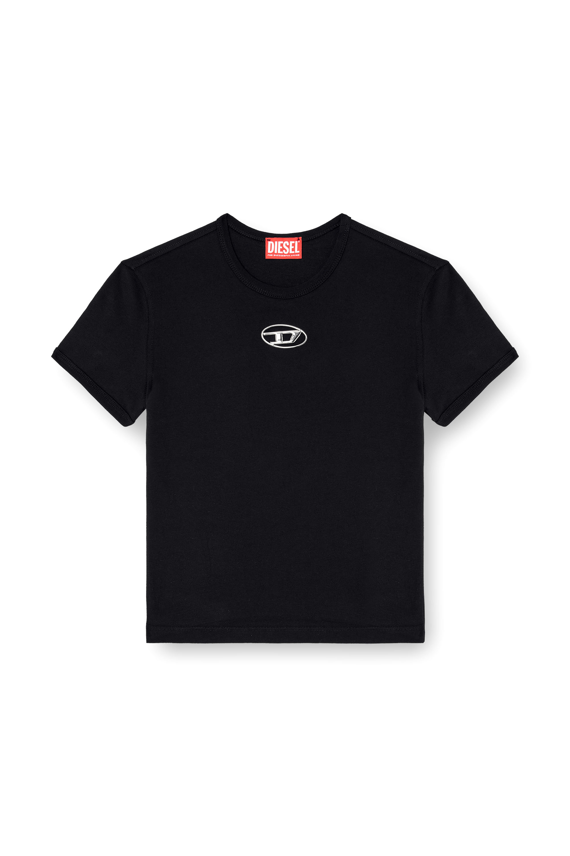 Diesel - T-UNCUTIE-LONG-OD-Q1, Woman's Slim fit T-shirt with cut-out Oval D in Black - 2