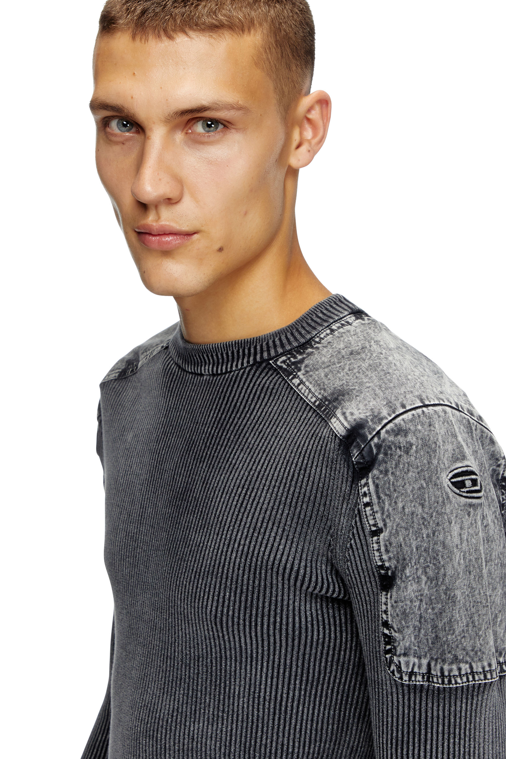 Diesel - K-MARTIN, Man's Jumper with contrast shoulder panels in Dark grey - 4