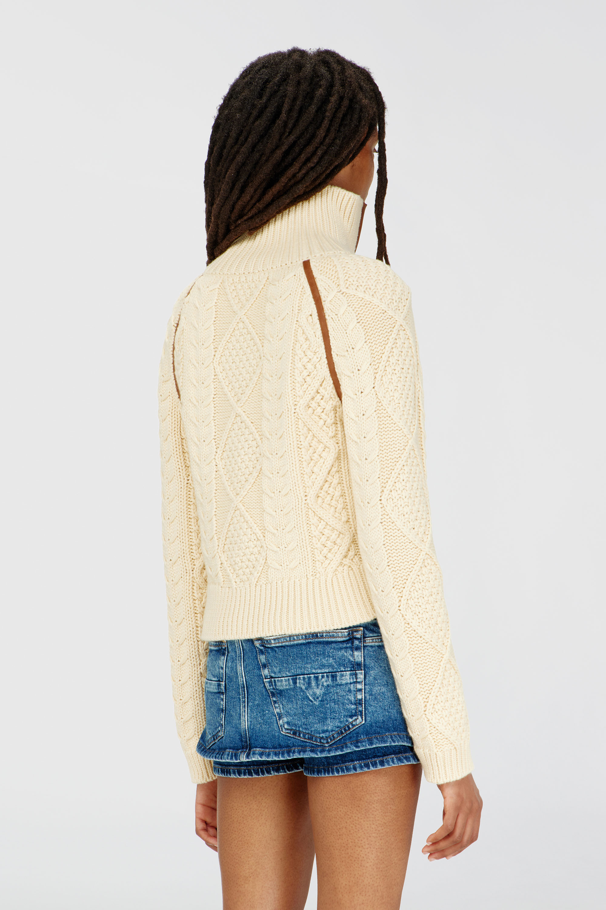 Diesel - M-INTELLE, Cardigan a trecce con bande a contrasto Donna in Beige - 4