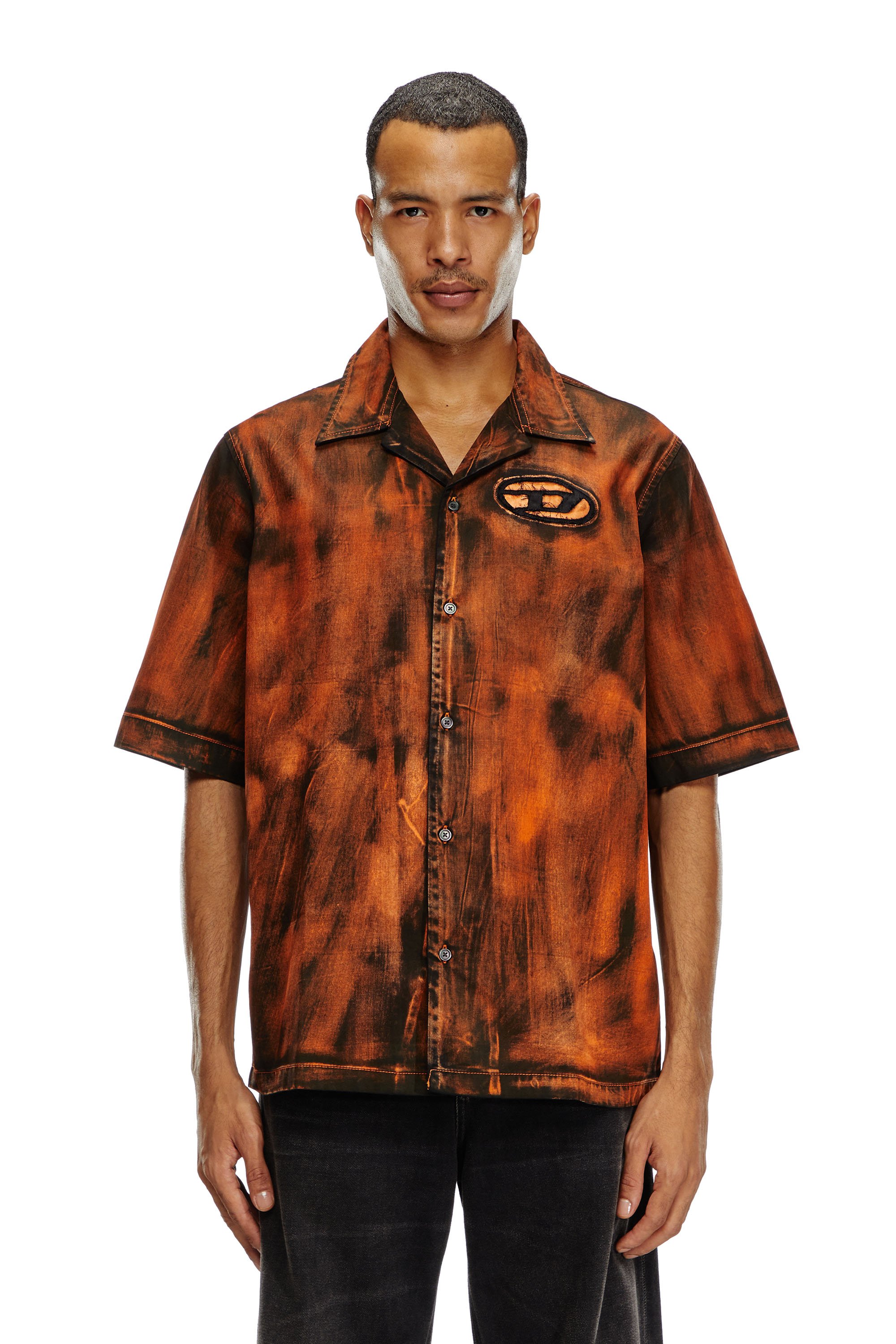 Diesel - S-STAN-BLEACH-A, Chemise bowling en sergé traité Homme in Orange - 1