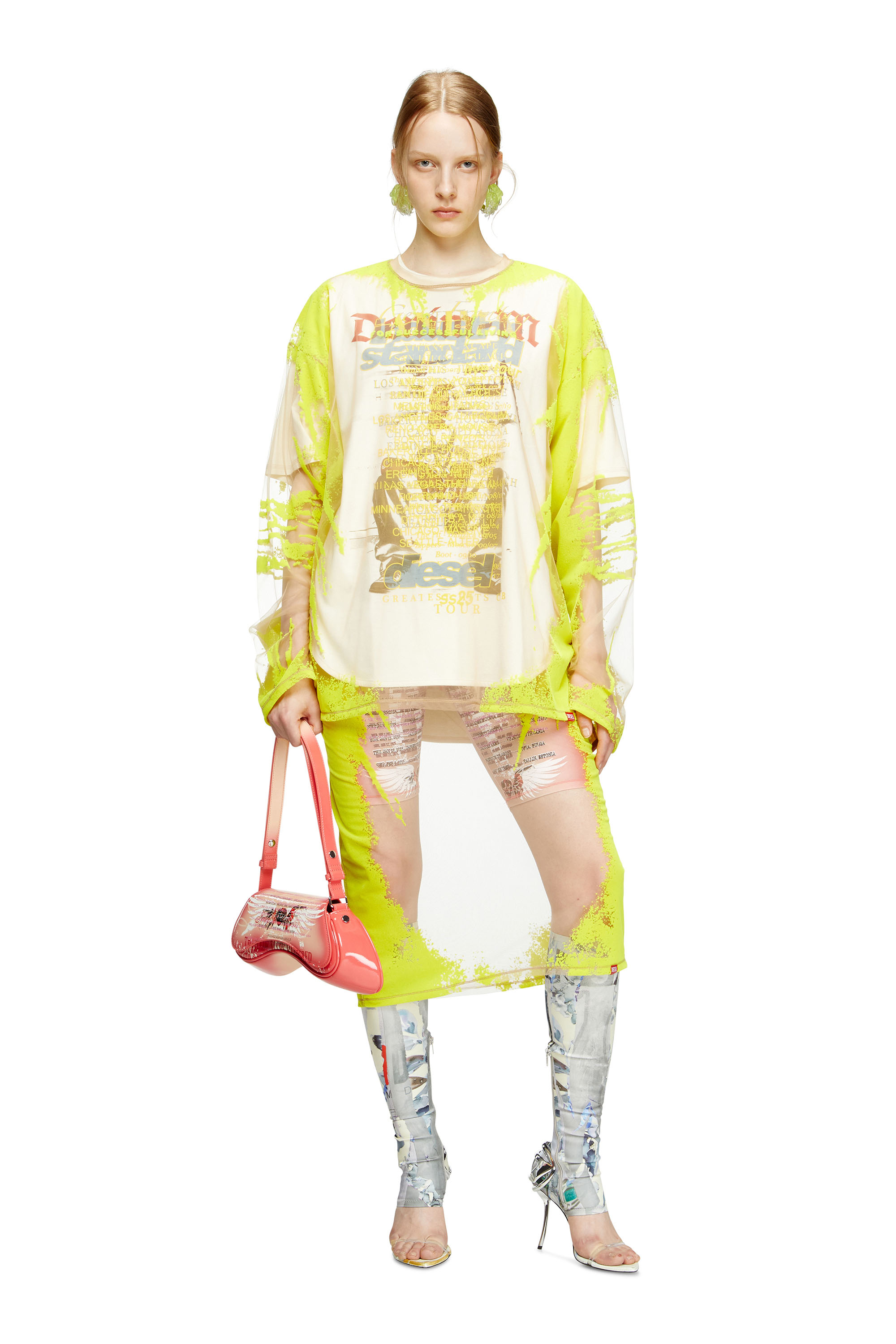 Diesel - T-HASSAN-LS-A, T-shirt en nylon à manches longues avec imprimé paroles Mixte in Jaune - 6