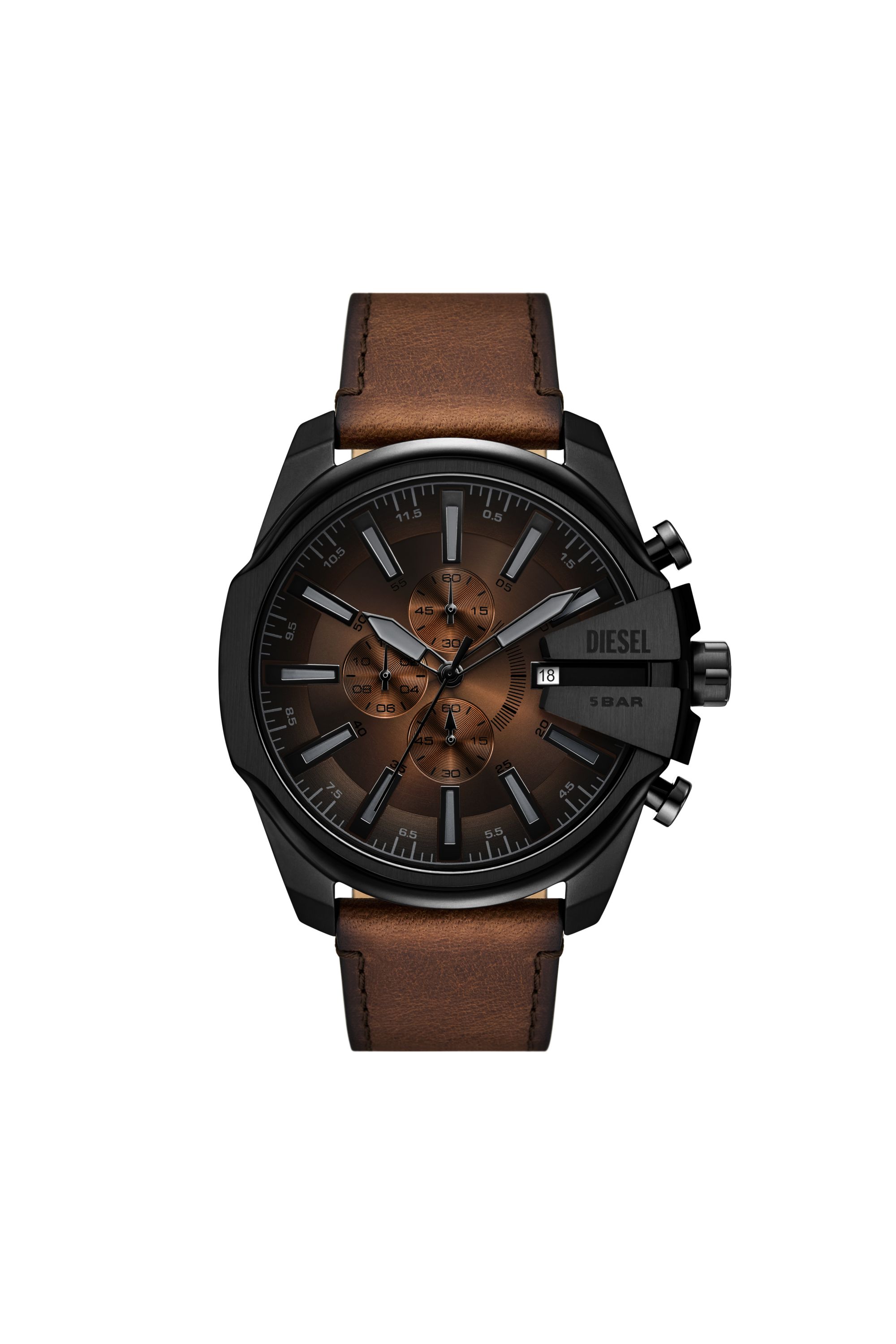 Diesel - DZ4692 WATCH, Montre Mega Chief Slim en cuir brun Homme in Marron - 1