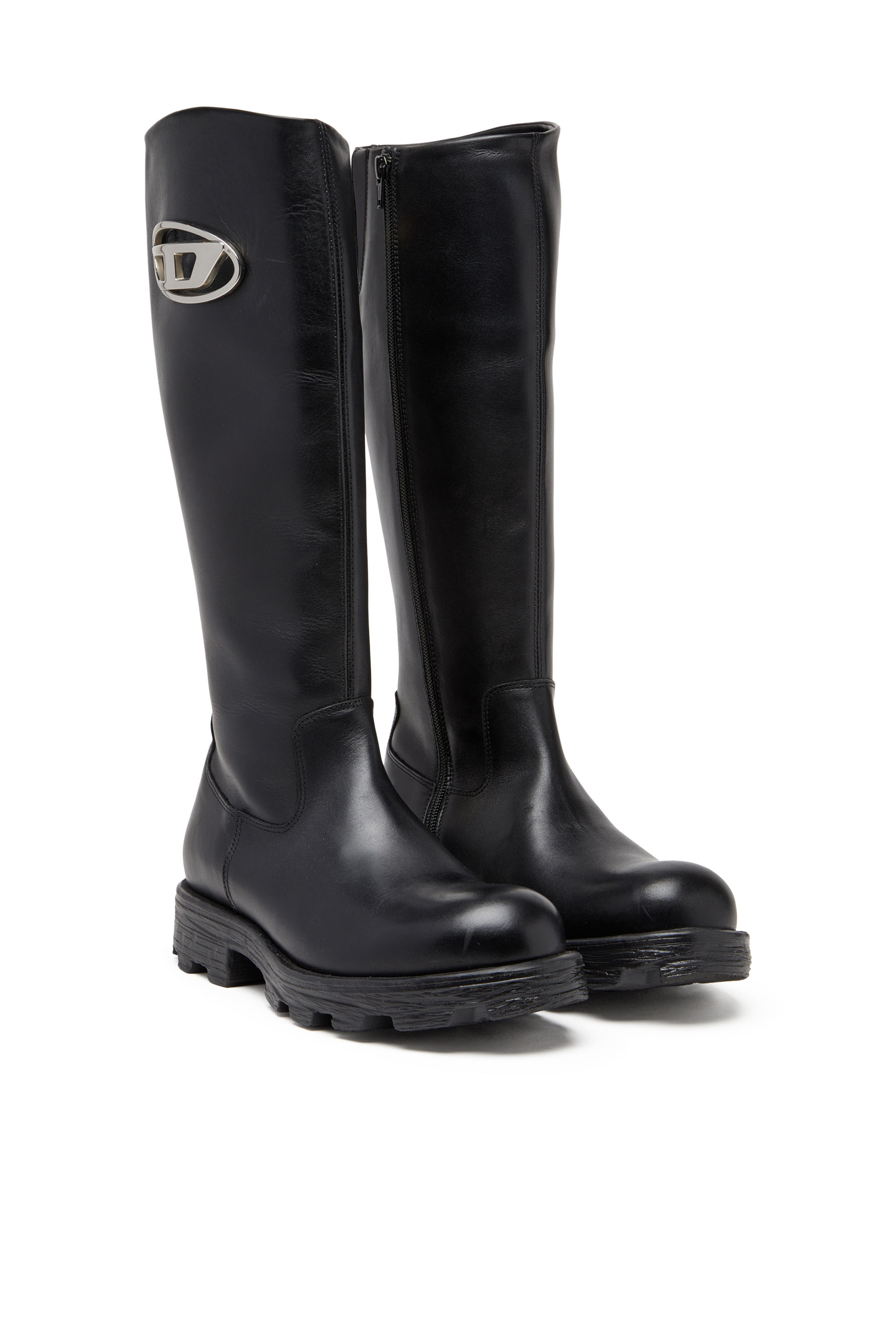 Diesel - D-HAMMER HB D W, D-Hammer-Bottes hauteur genou en cuir Femme in Noir - 2