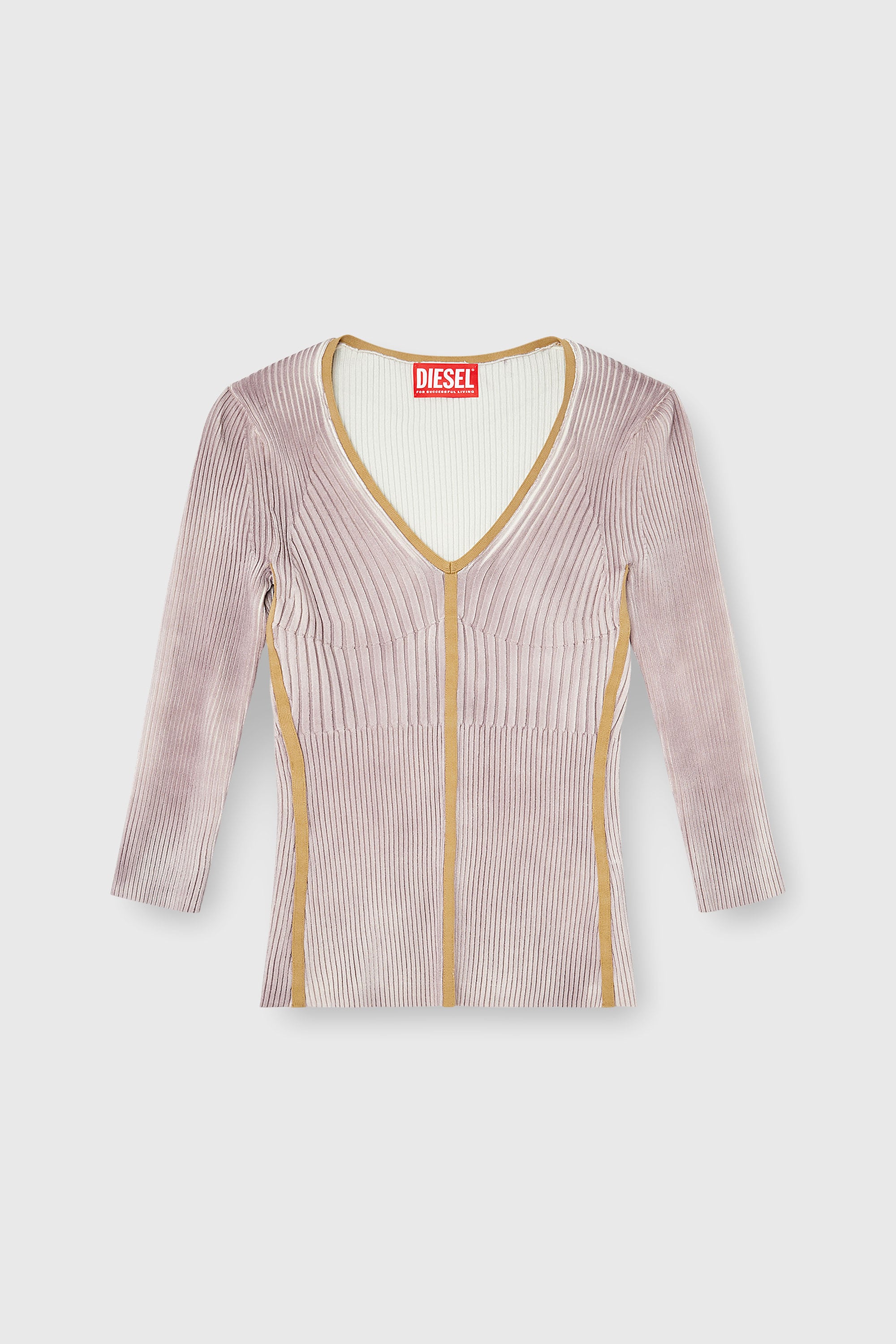 Diesel - M-SARMANI, Maglia a costine con scollo a V e bande a contrasto Donna in Viola - 2