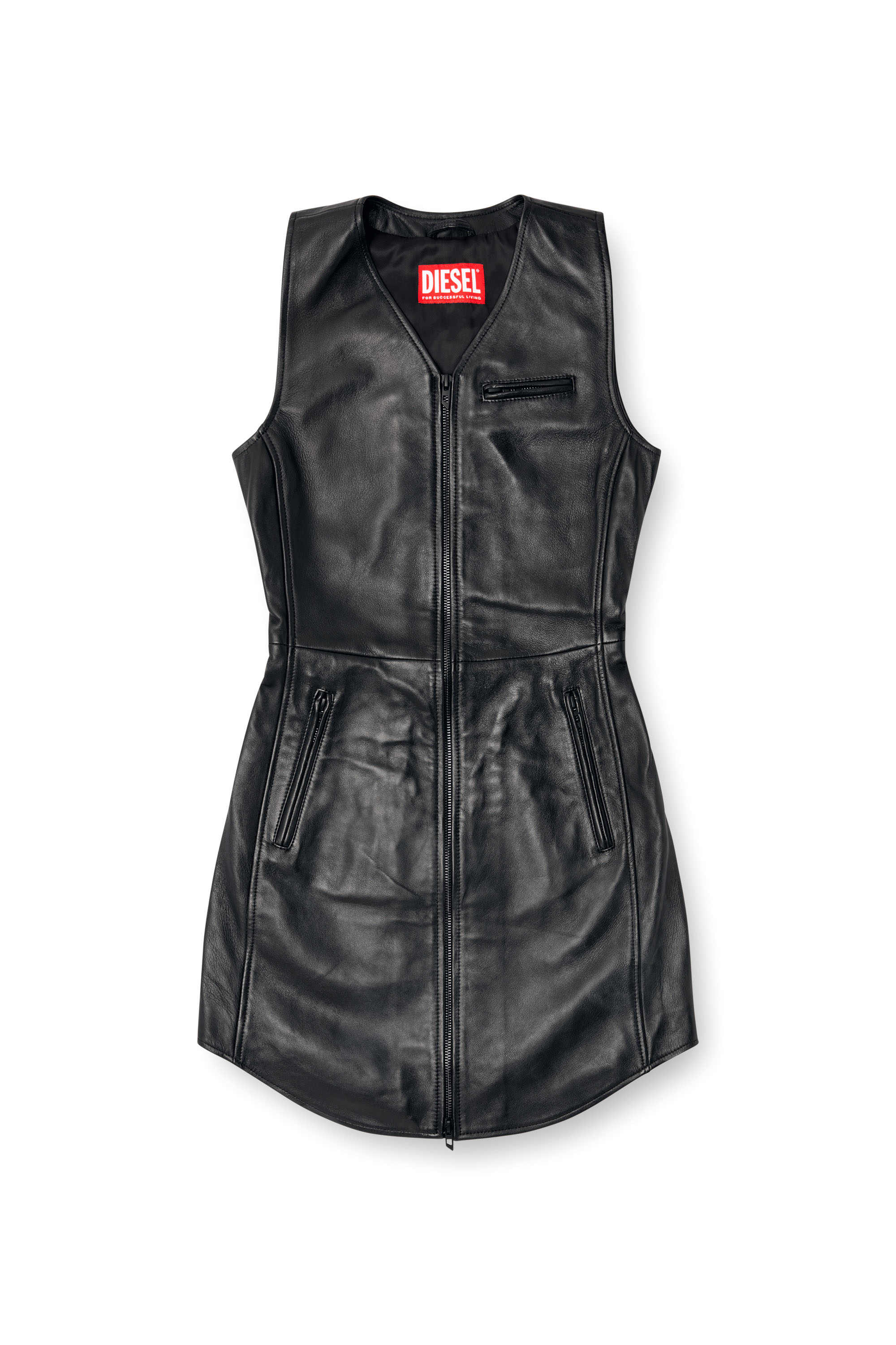 Diesel - L-ILITH, Robe courte zippée en cuir Femme in Noir - 1