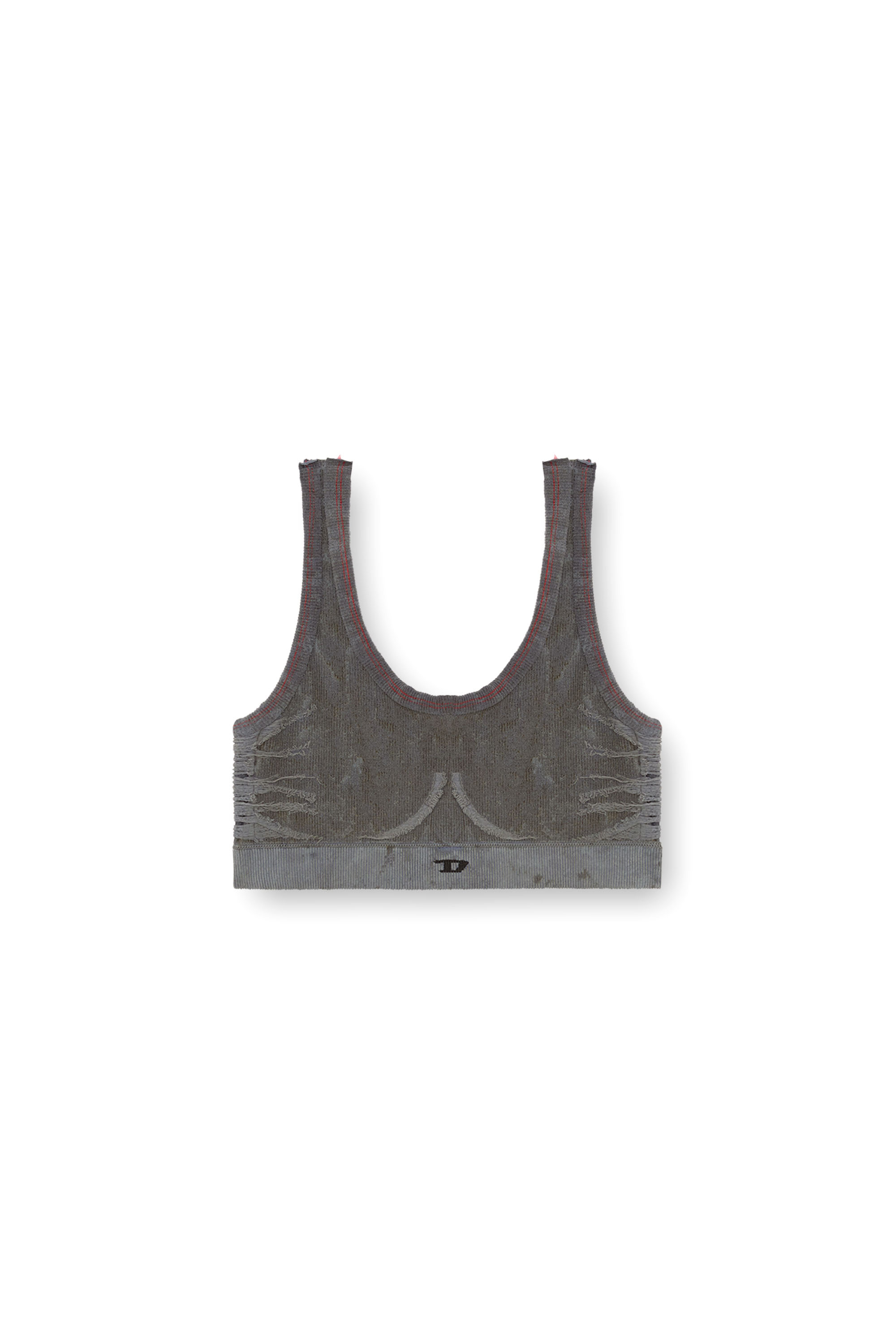 Diesel - AWB-NYA-WT01, Damen Geripptes Bralette mit ausgefransten Details in Grau - 3