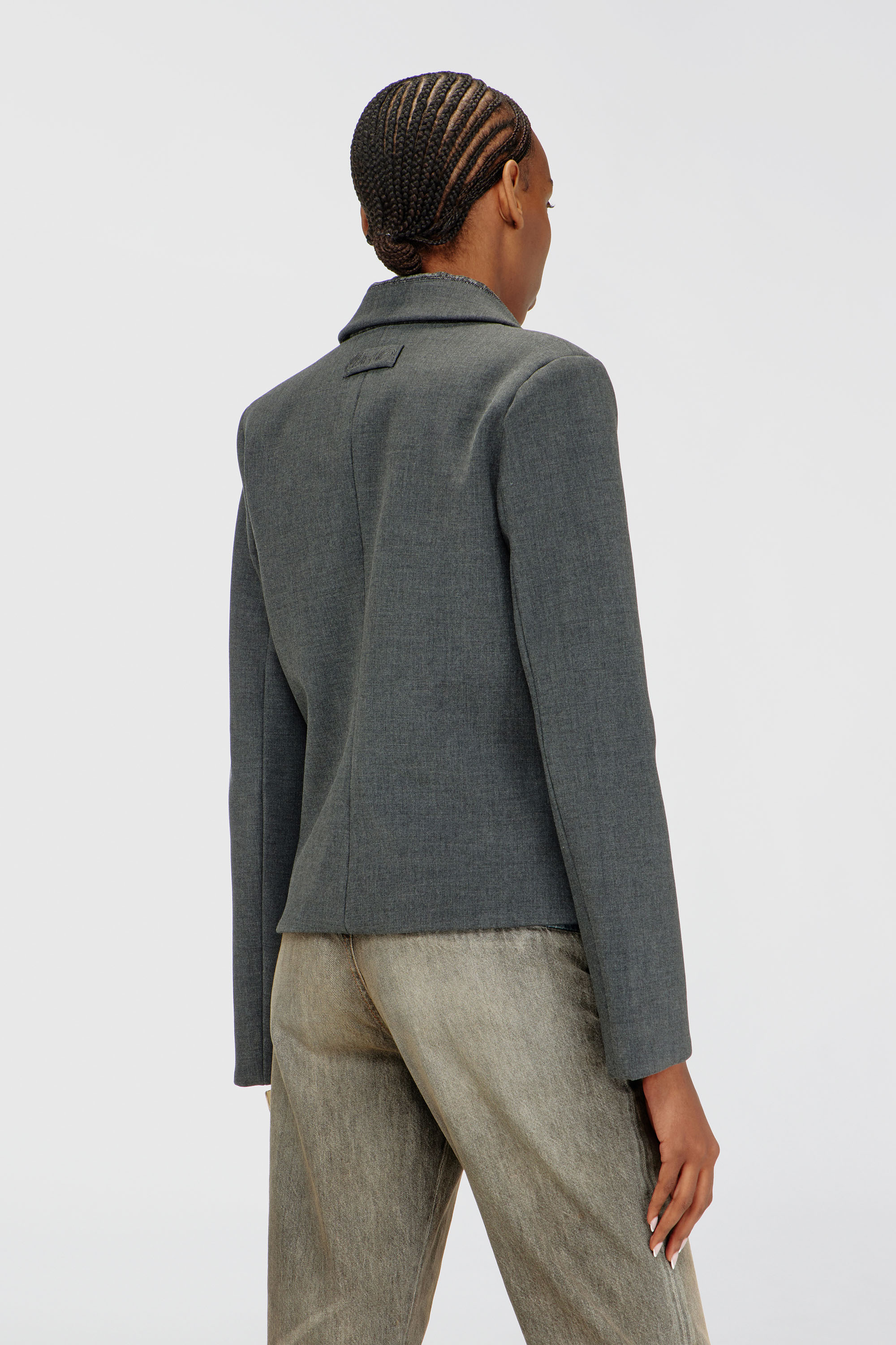 Diesel - G-LINTY, Blazer cropped con collo rifinito in denim Donna in Grigio - 4