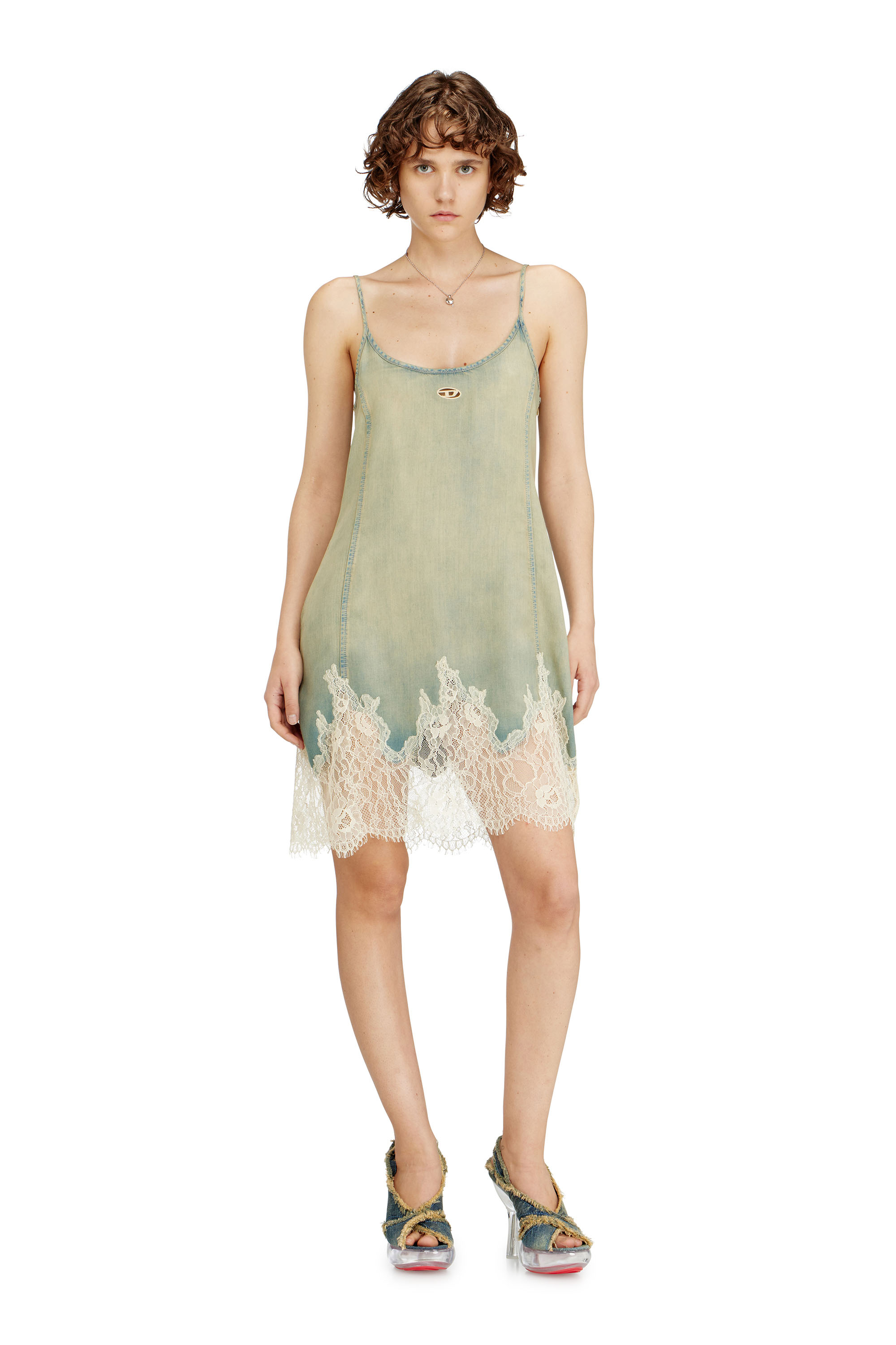 Diesel - DE-ODRY-S, Abito corto in pizzo e denim Donna in Multicolor - 2