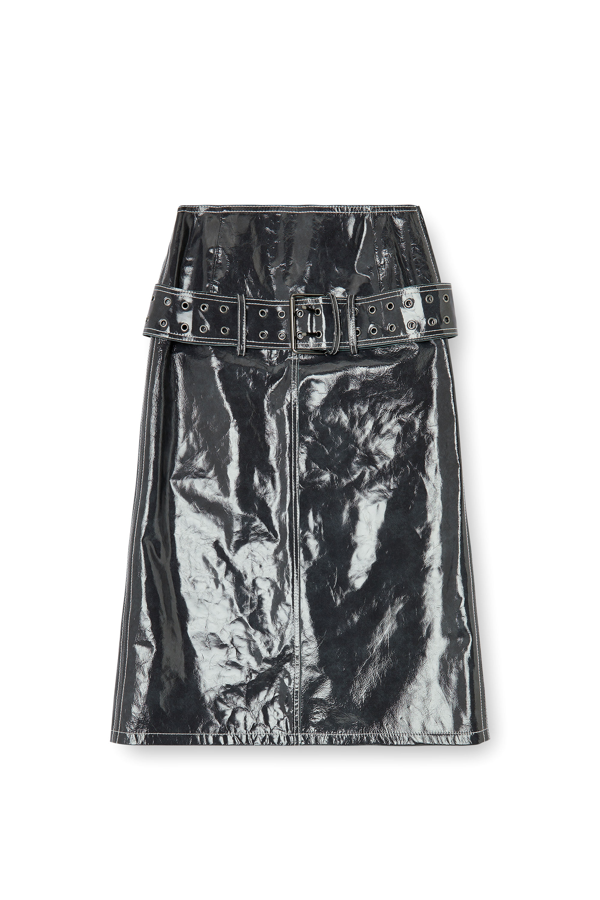 Diesel - L-ASCAR, Jupe midi en cuir verni avec ceinture Femme in ToBeDefined - 2