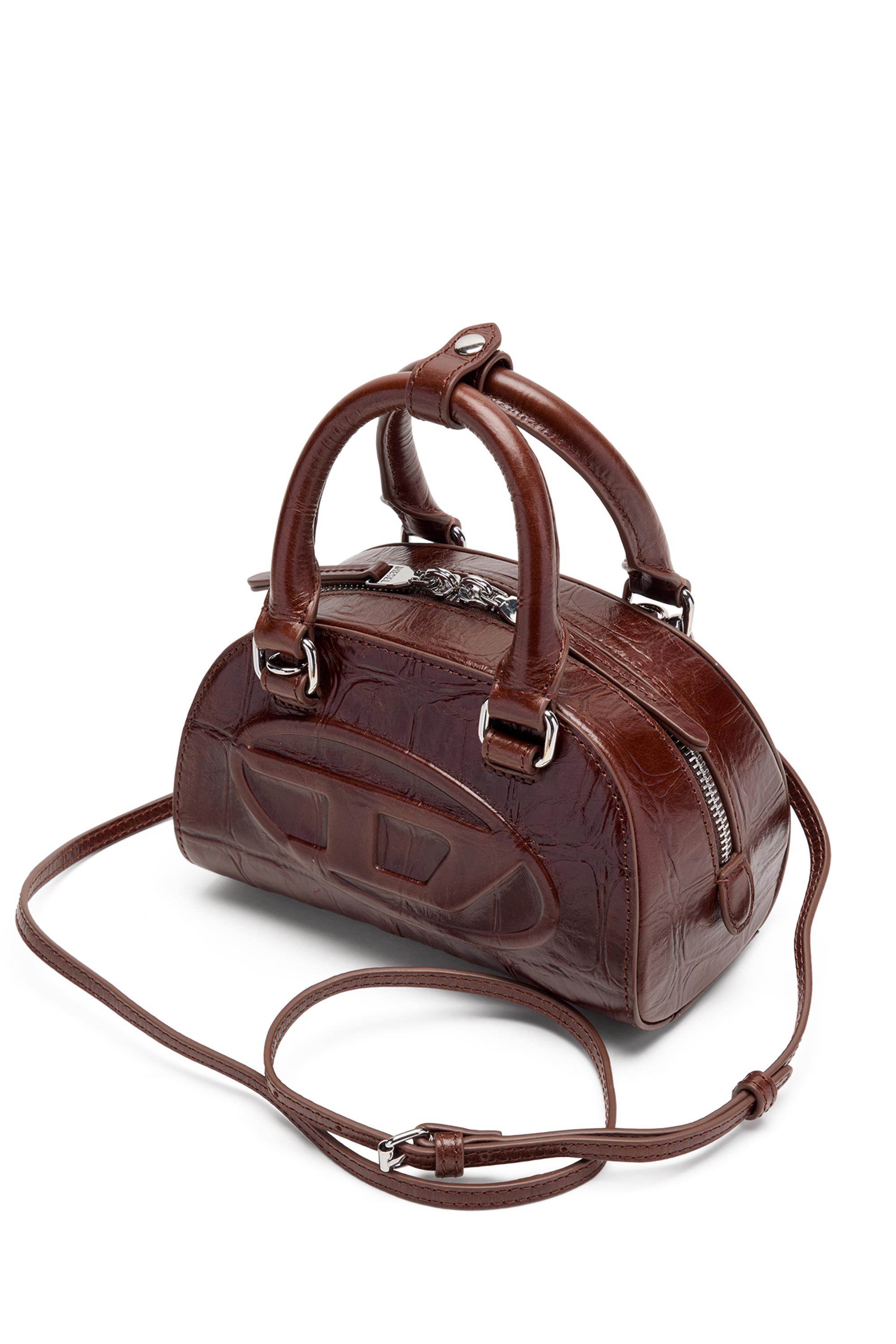 Diesel - 1DR DOME CROSSBODY, 1DR Dome-Borsa bowling mini in pelle effetto coccodrillo Donna in Marrone - 4