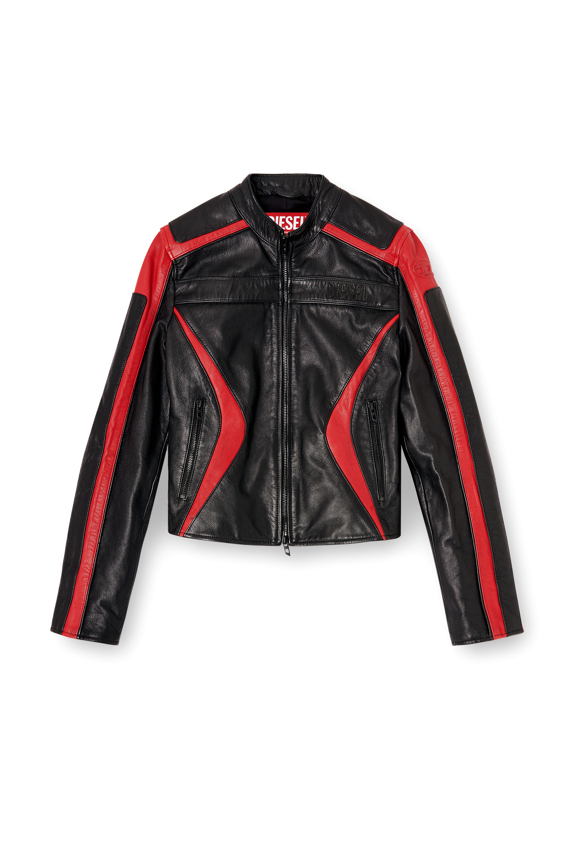 Diesel - L-OVABLE, Blouson motard en cuir color-block Femme in Polychrome - 2