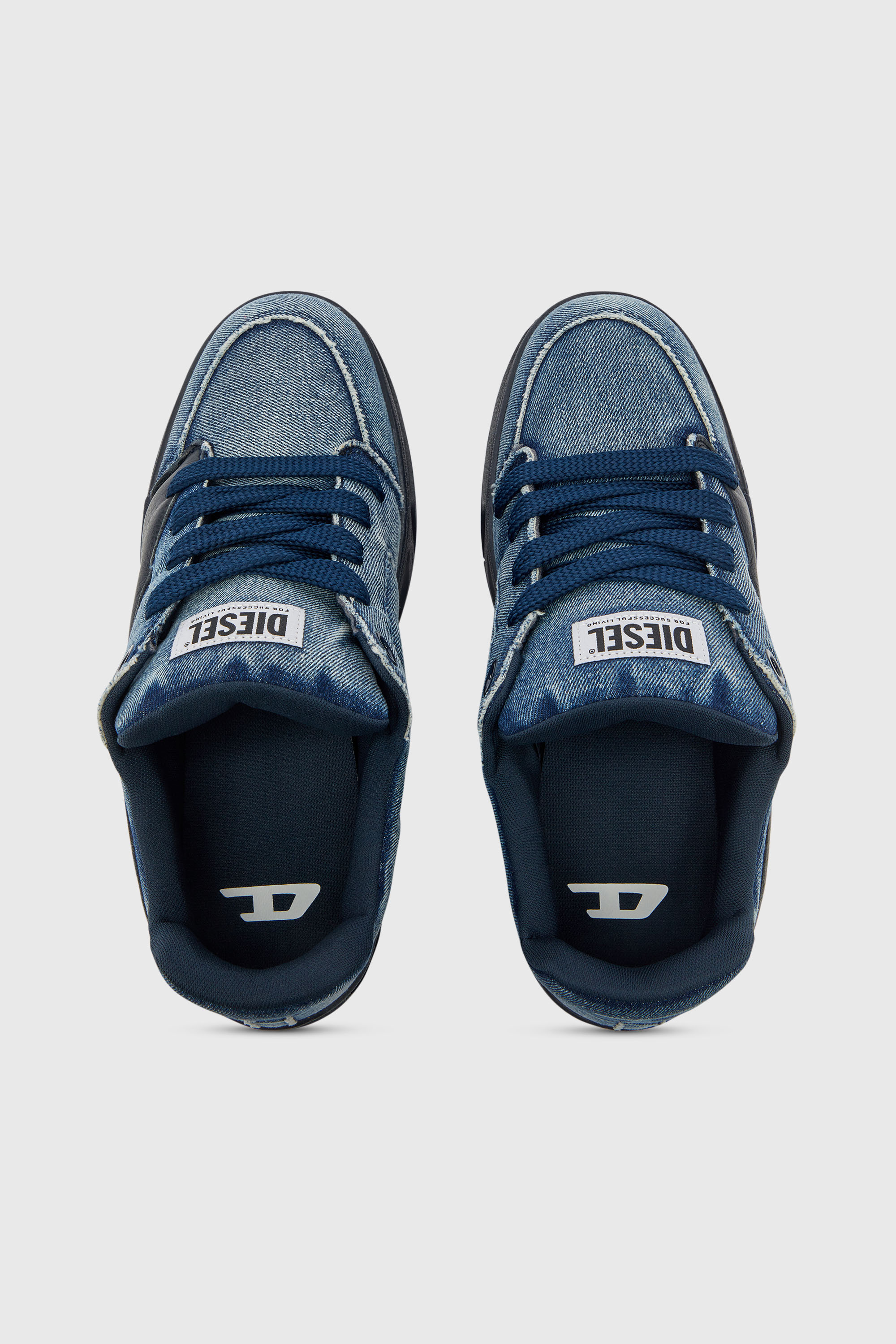 Diesel - S-D-OLLIE LOW, S-D-Ollie - Baskets en denim d&eacute;lav&eacute; effiloch&eacute; Homme in Bleu - 4