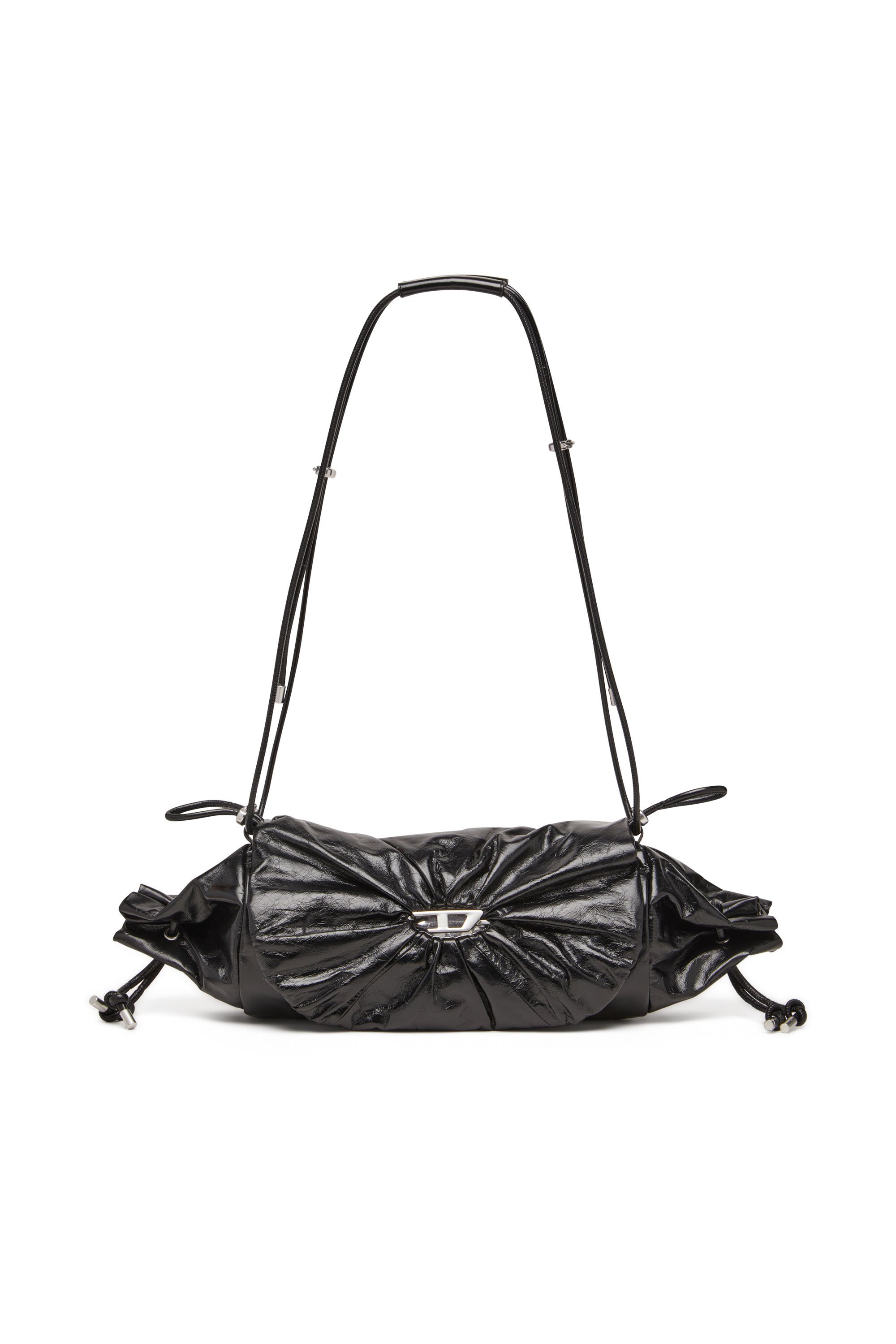 Diesel - SCRUNCH-D SHOULDER M, Scrunch-D M-Sac à bandoulière en cuir brillant Femme in Noir - 1