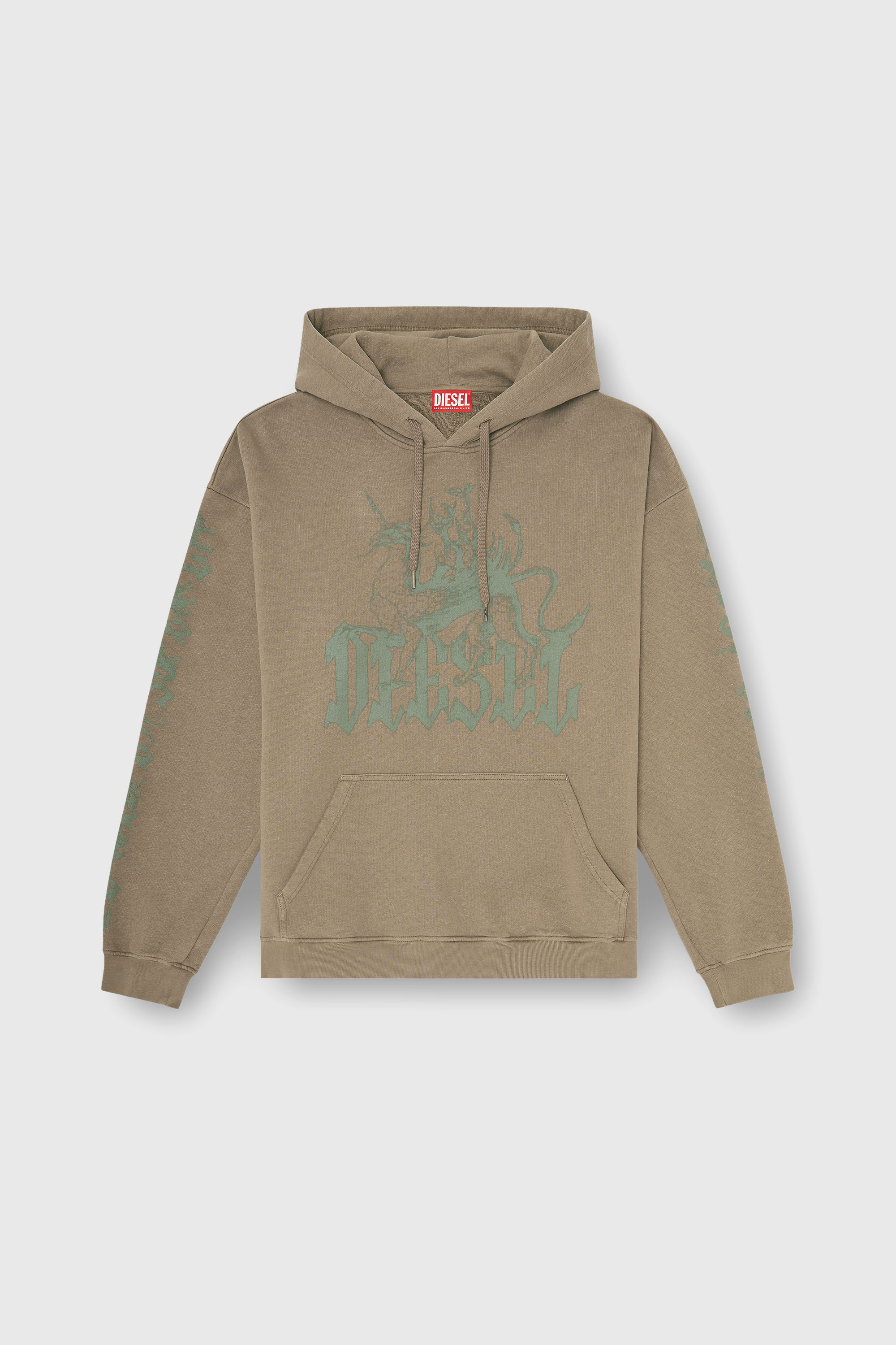 Diesel - S-GRIFFON, Hoodie trattato con stampa grifone Uomo in Marrone - 2