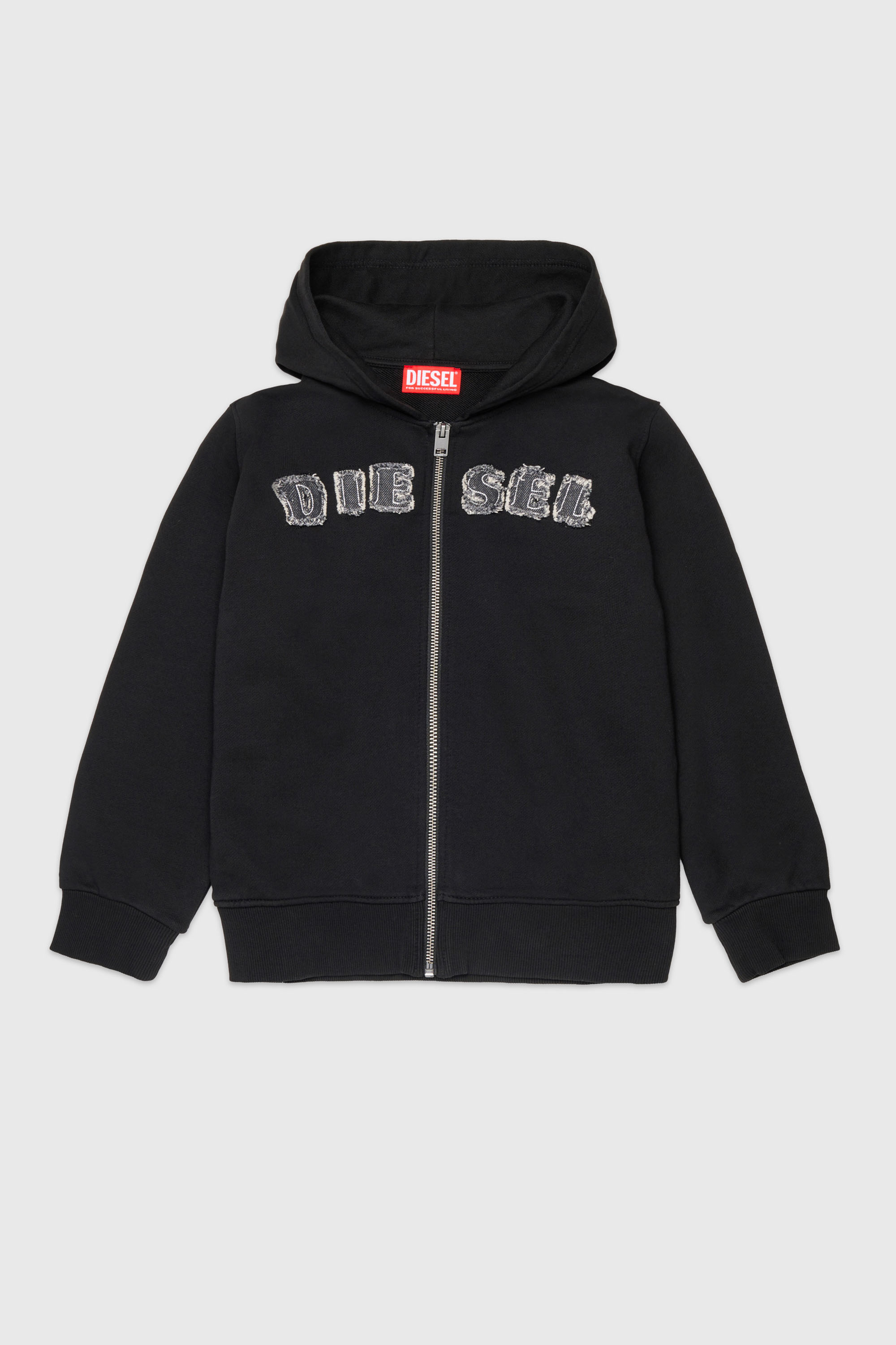 Diesel - SJEANSHOOD OVER, Sweat &agrave; capuche zipp&eacute; avec logo effiloch&eacute; Homme in ToBeDefined - 1