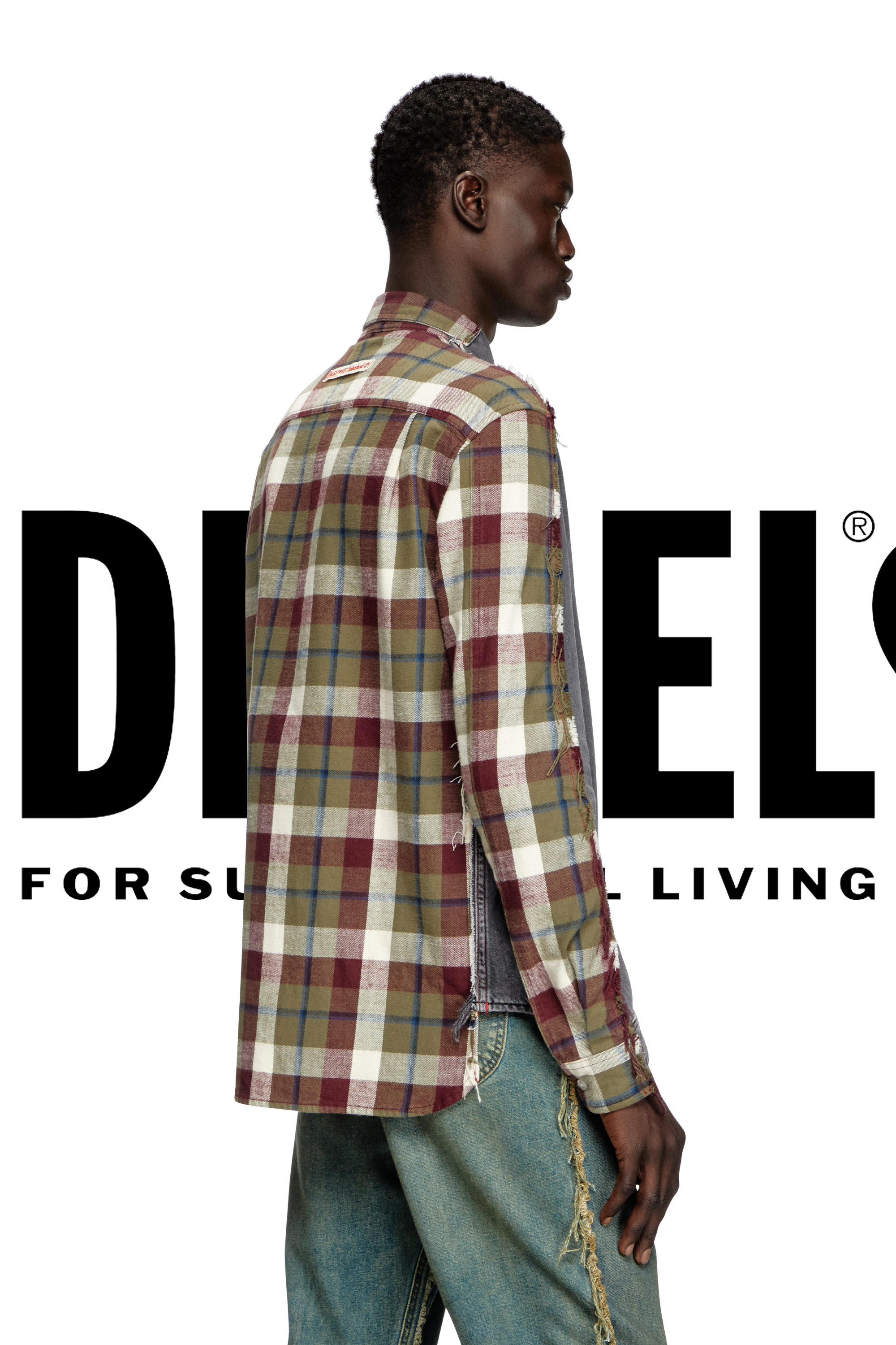 Diesel - Shirt Dieseloves 7A, Camicia in denim e tessuto check Unisex in Multicolor - 4