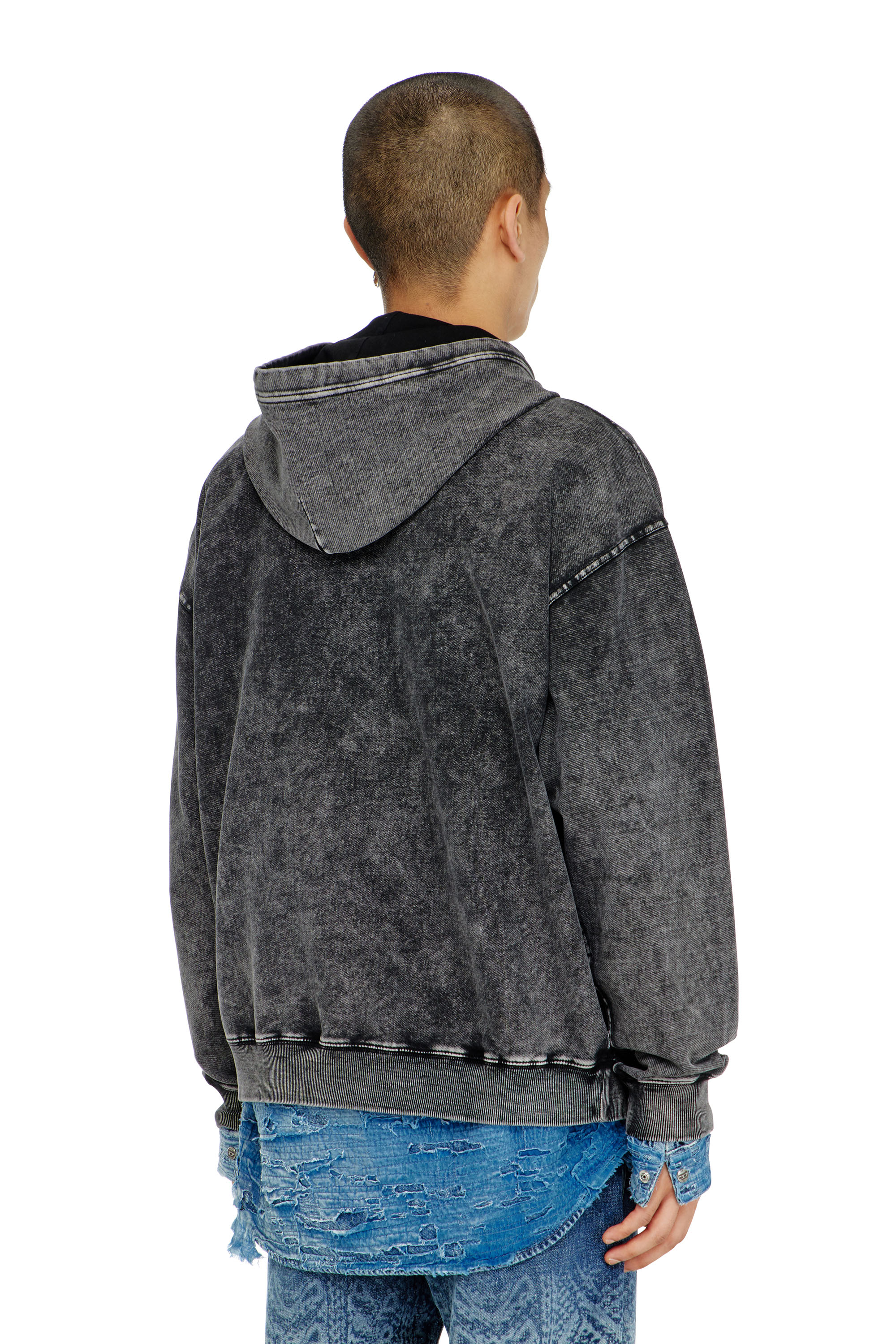 Diesel - S-BOXT-HOOD-TUK, Sweat &agrave; capuche effet denim trait&eacute; Homme in Gris - 4