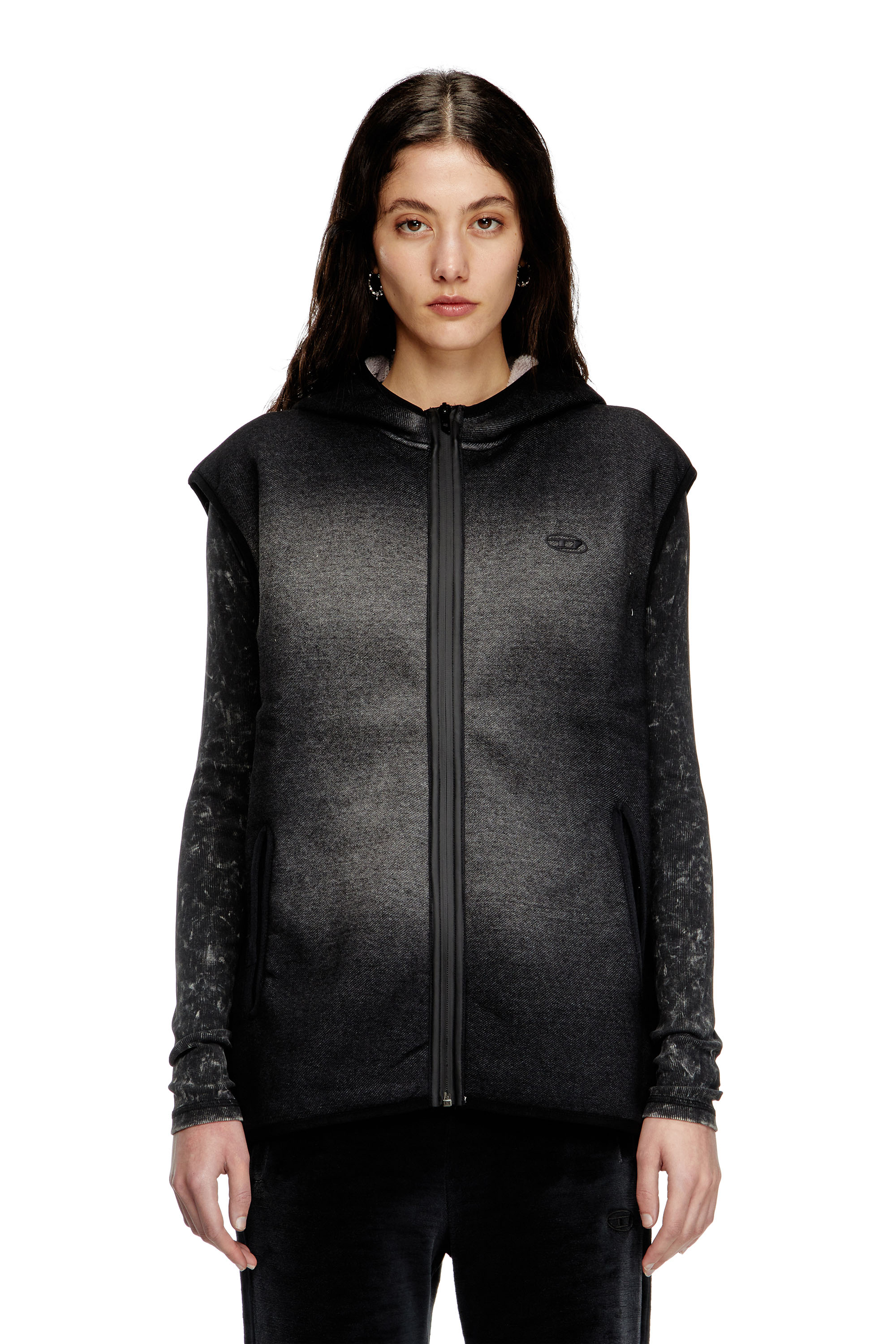 Diesel - S-HAKY, Gilet à capuche en jacquard effet denim Mixte in Noir - 5