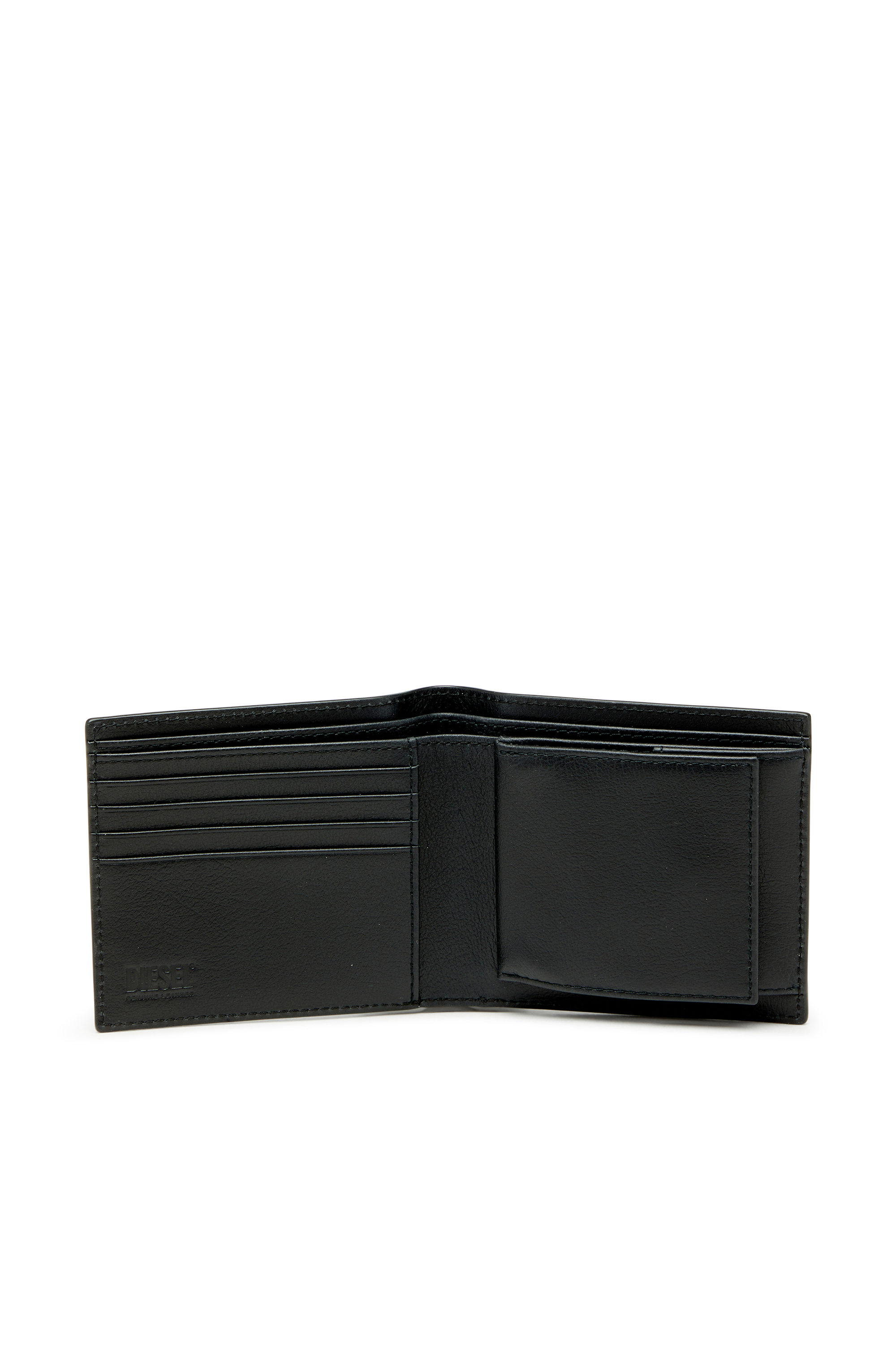 Diesel - MONOGRAM BI-FOLD COIN S 3D, Herren Leder-Bifold-Geldb&ouml;rse mit all-over gepr&auml;gtem Logo in Schwarz - 3