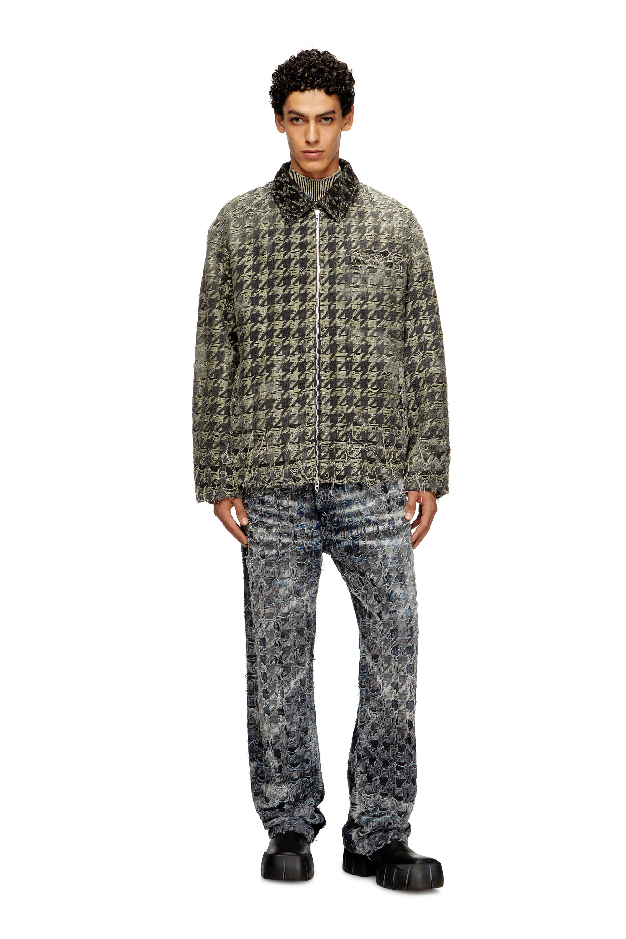 Diesel - D-ELMO-FSH, Herren Jacke aus Jeansgewebe mit Hahnentritt-Muster in Schwarz - 2