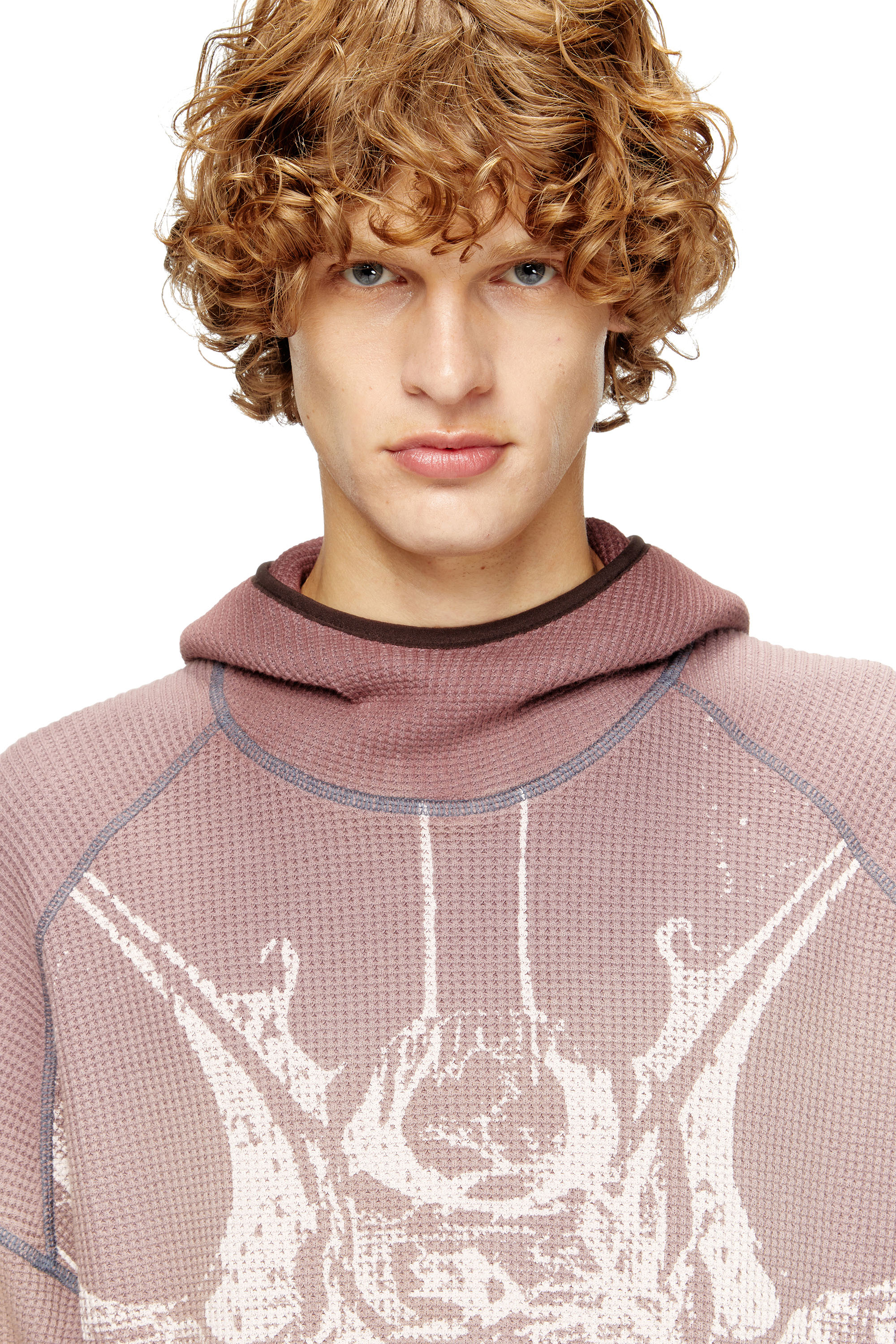 Diesel - S-WAF-HOOD-NEW, Herren Verblasster Waffel-Kapuzenpullover mit Grafik-Print in Violett - 5