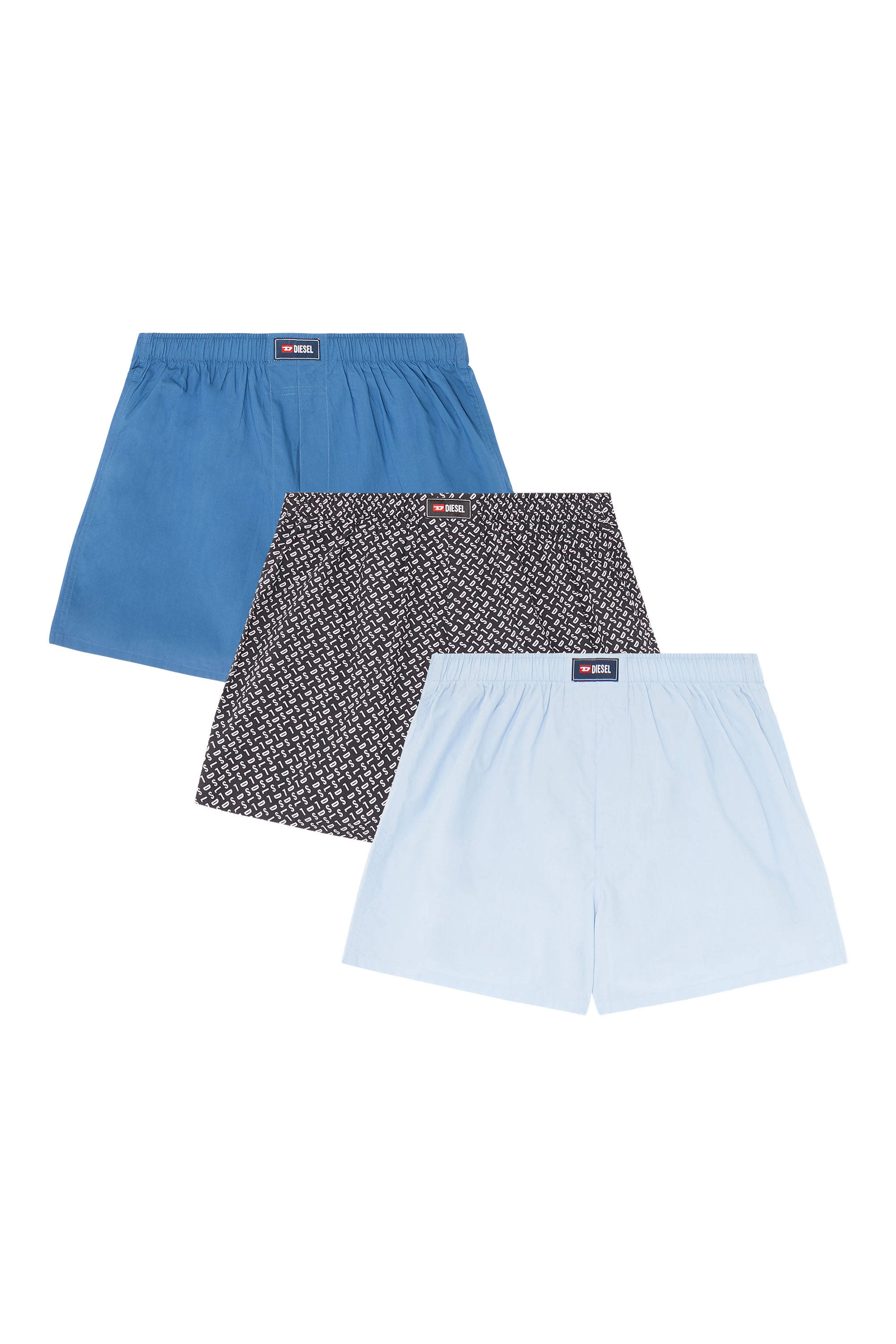 Diesel - RYAN-D-CORE-3PACK, Herren Boxershorts aus Baumwolle mit unifarbenem und all-over DSL-Print im Dreierpack in Blau - 2