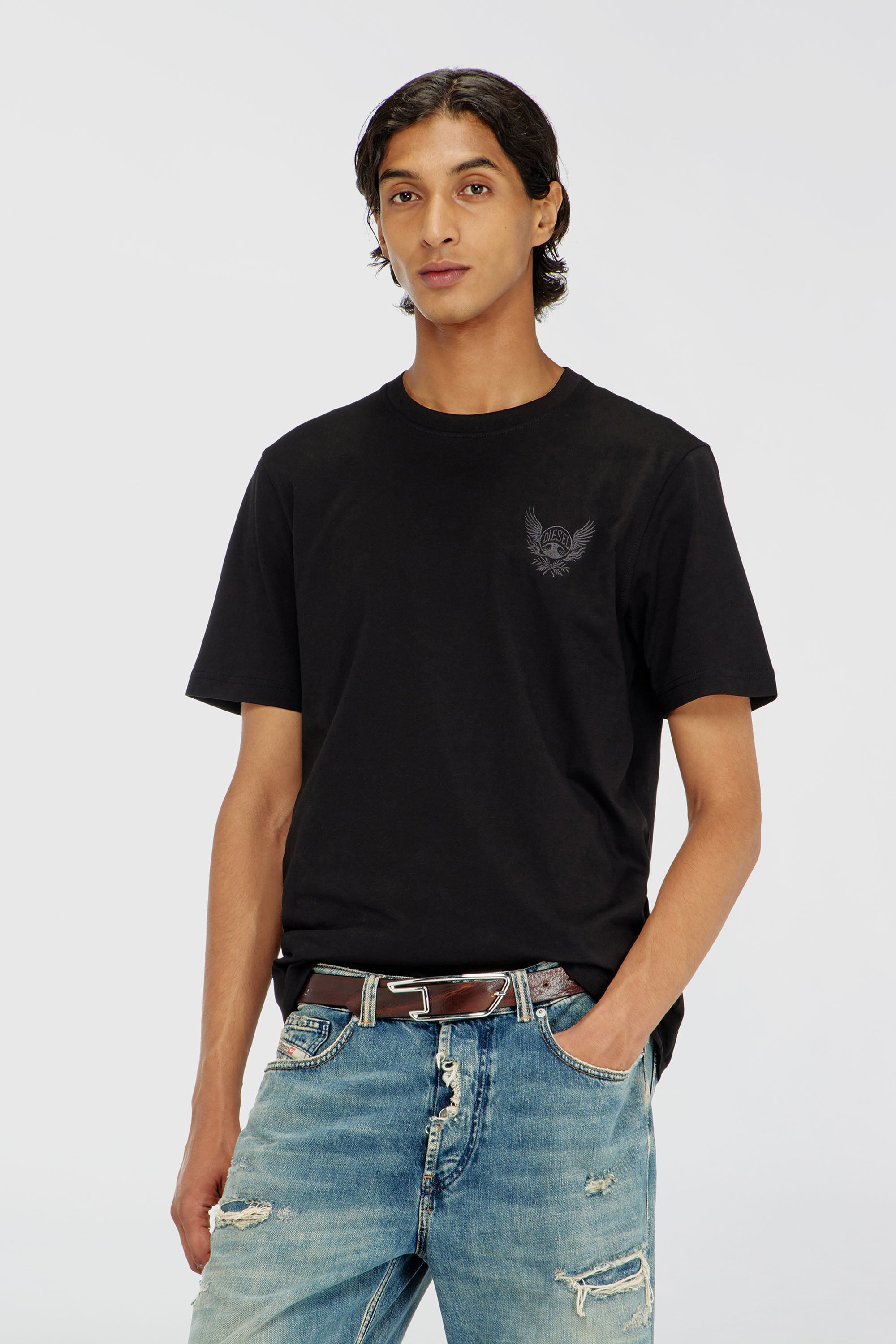 Diesel - T-ADJUST-AA8, T-shirt in cotone con motivo logo sul petto Uomo in Nero - 1