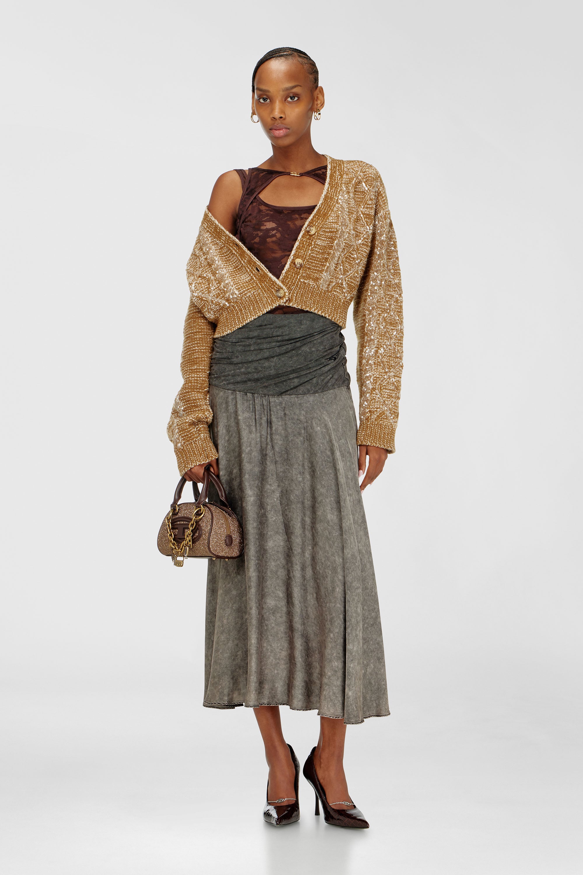 Diesel - O-SYA, Gonna midi con fascia in vita twistata Donna in Grigio - 1