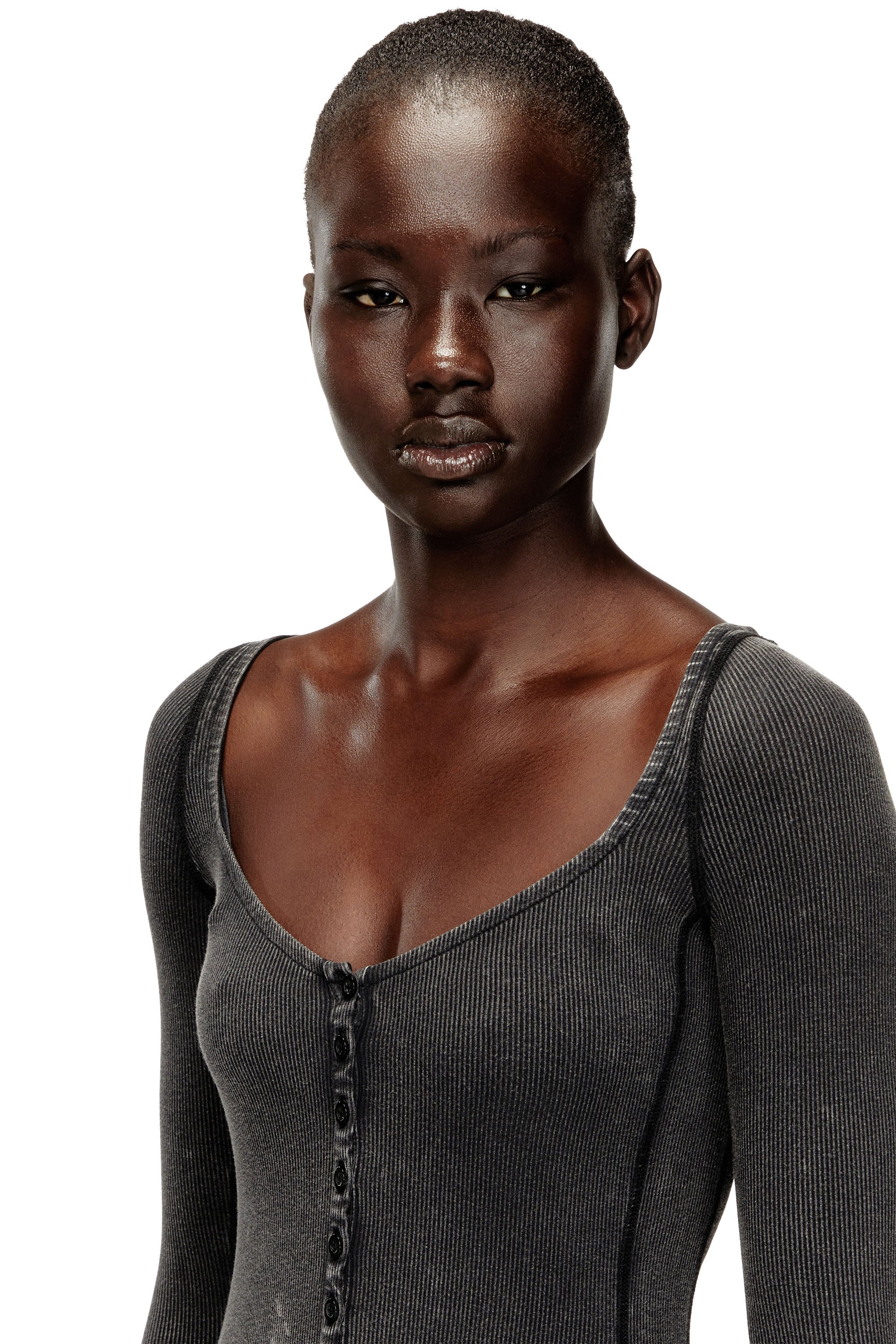 Diesel - D-LEY, Robe mi-longue en jersey c&ocirc;tel&eacute; d&eacute;lav&eacute; Femme in Gris - 4