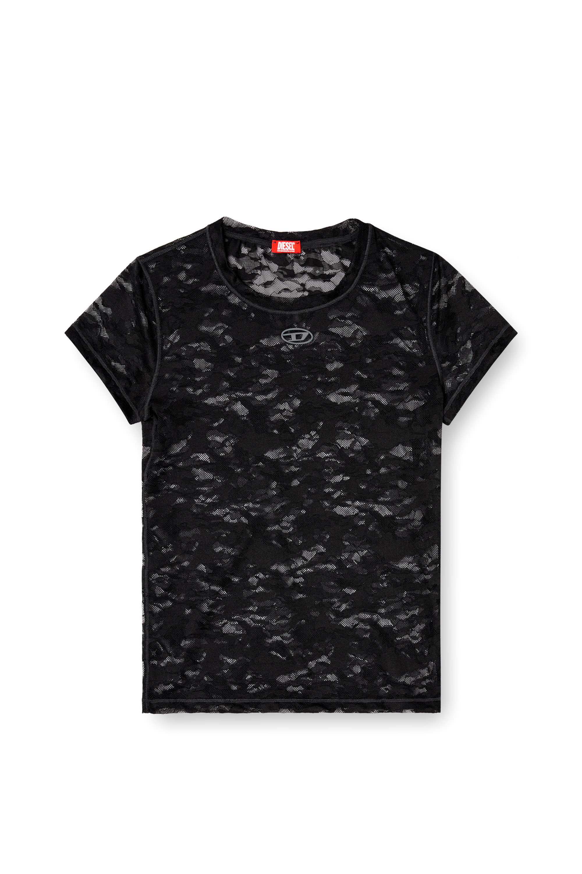 Diesel - KASIA-UTLT, T-shirt in pizzo camouflage Donna in Nero - 4