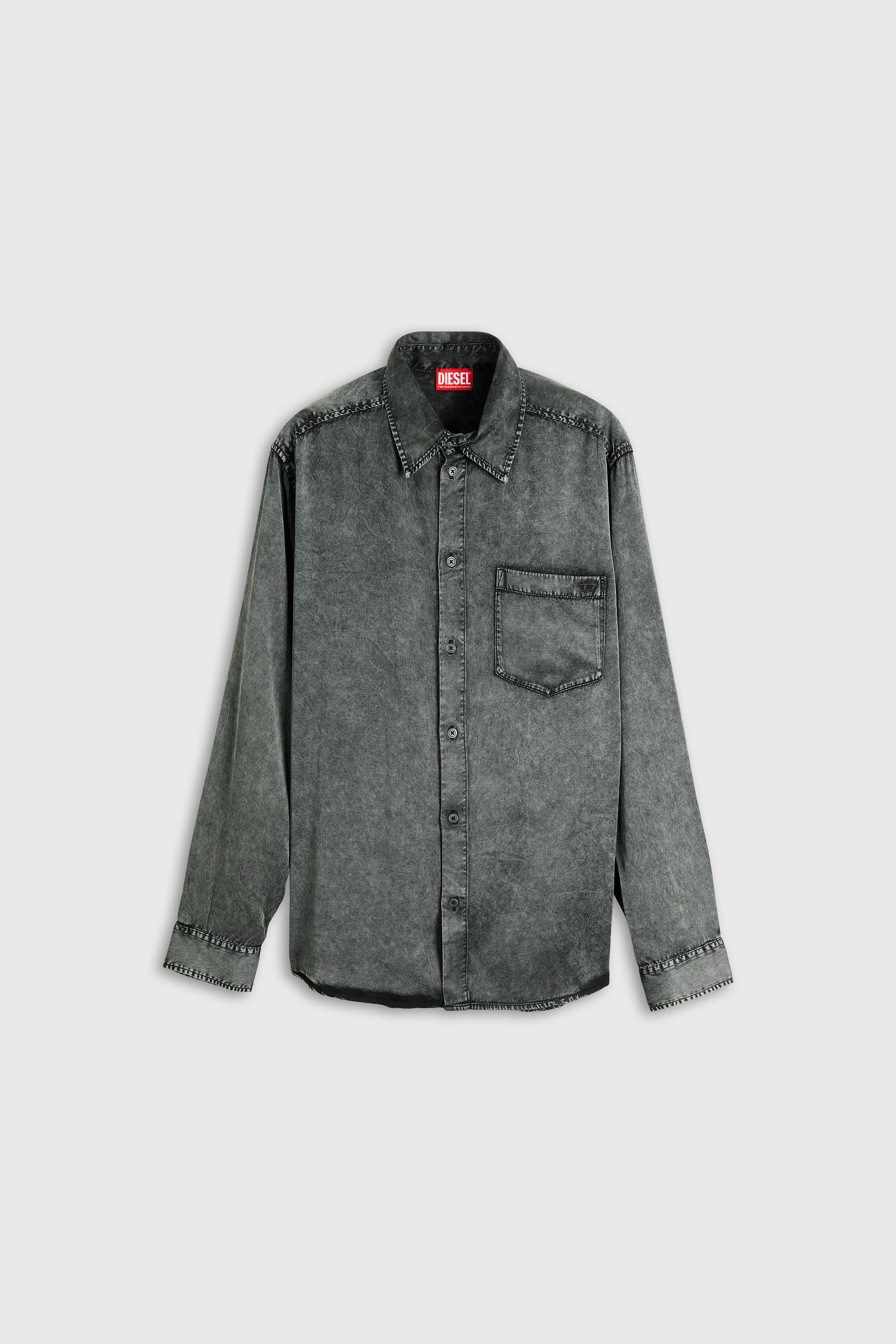 Diesel - S-SIMPLY-NIBC, Camicia fluida in viscosa effetto denim Uomo in Nero - 2