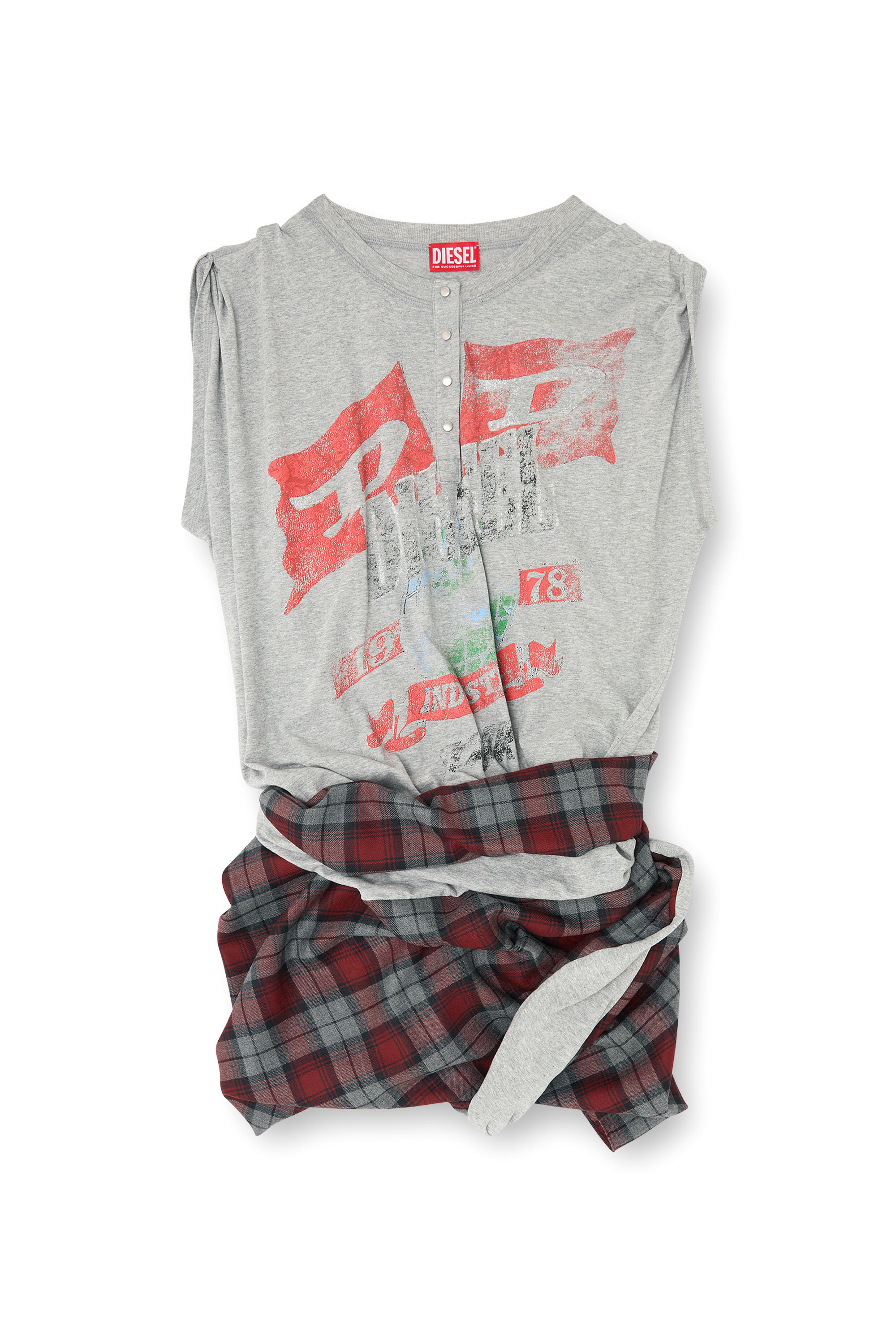 Diesel - J-VOXA-CHECK, Combinaison en jersey et laine &agrave; carreaux Femme in Gris - 3
