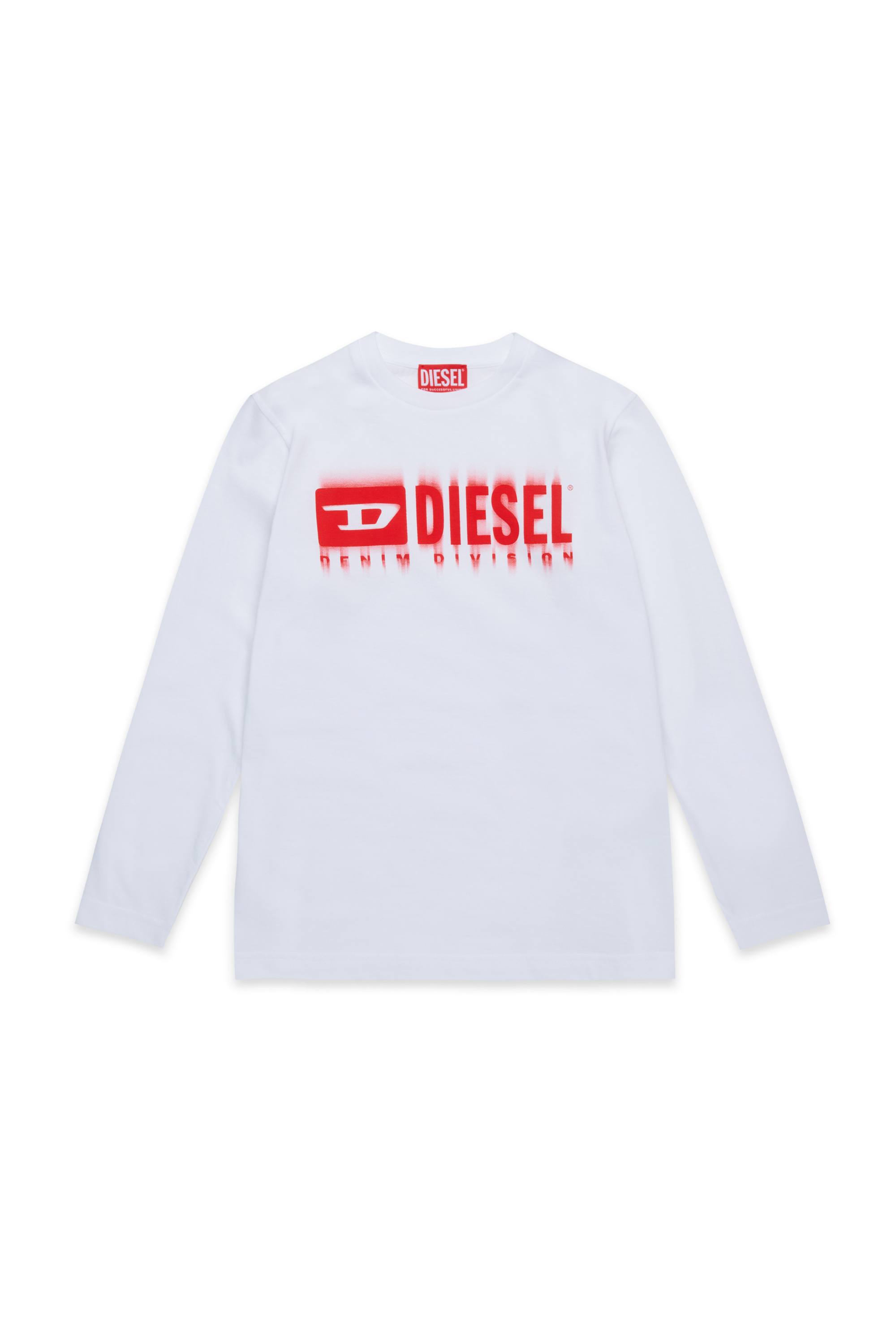 Diesel - TDIEGORL6LS, T-shirt à manches longues avec logo taché Homme in Blanc - 1