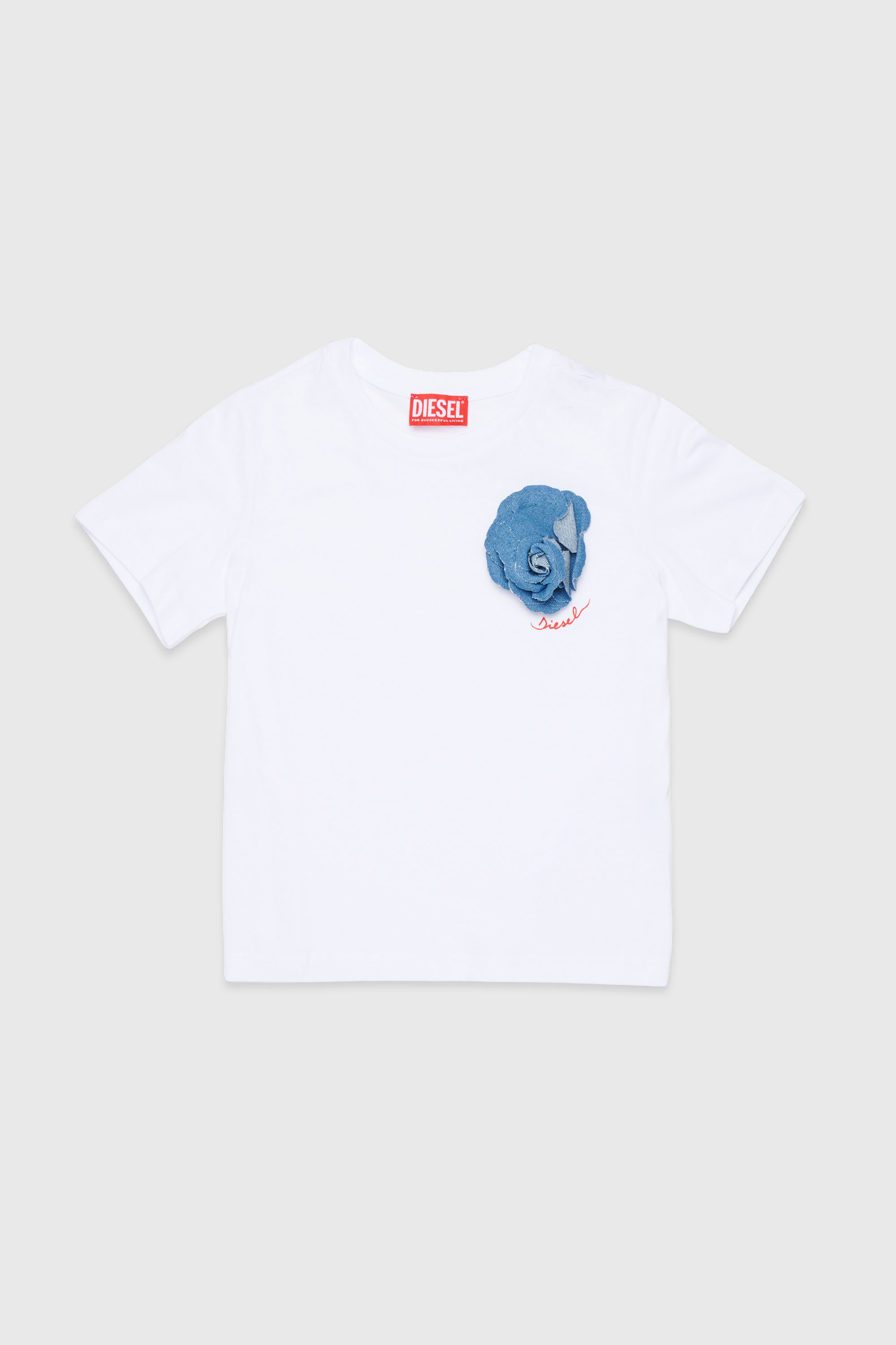 Diesel - TROSET, Damen T-Shirt mit Denim-Rosenapplikation in Wei&szlig; - 1