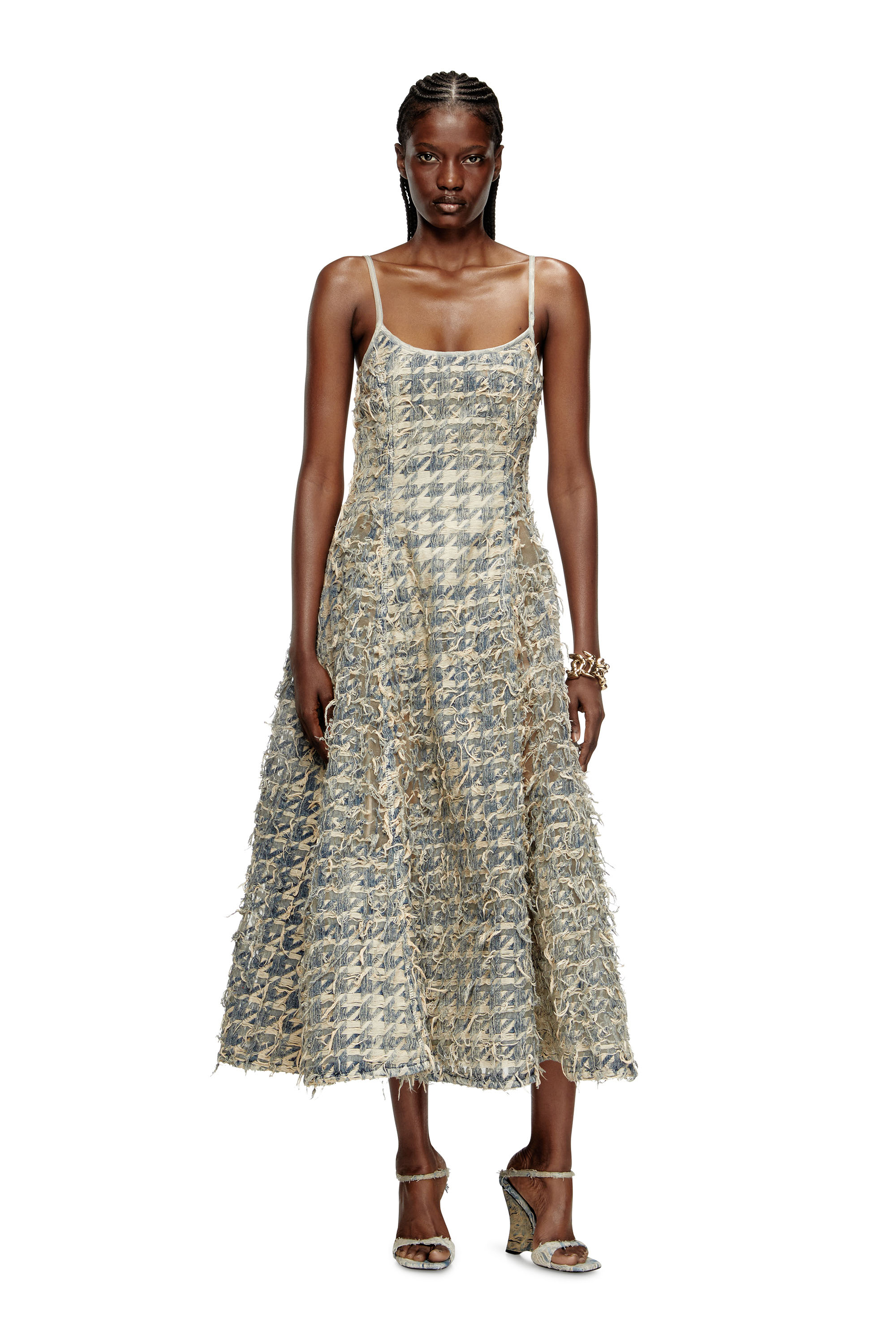 Diesel - DE-SWEENEY-LONG-FSH, Damen Langer Rock aus Dévoré-Hahnentritt-Denim in Hellblau - 2