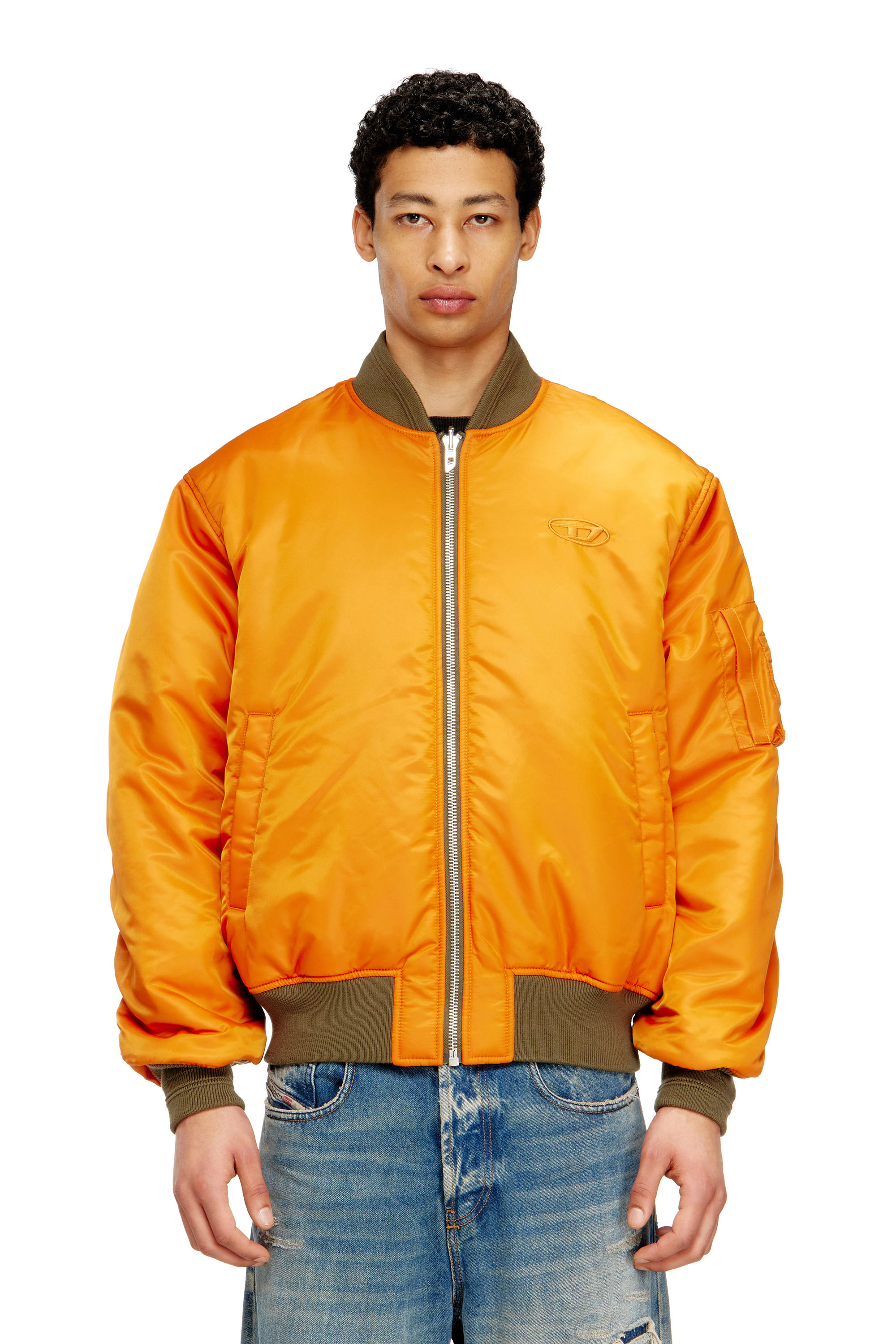 Diesel - W-TYPE-D1, Herren Gesteppte Bomberjacke mit Oval-D-Stickerei in Gr&uuml;n/Orange - 6