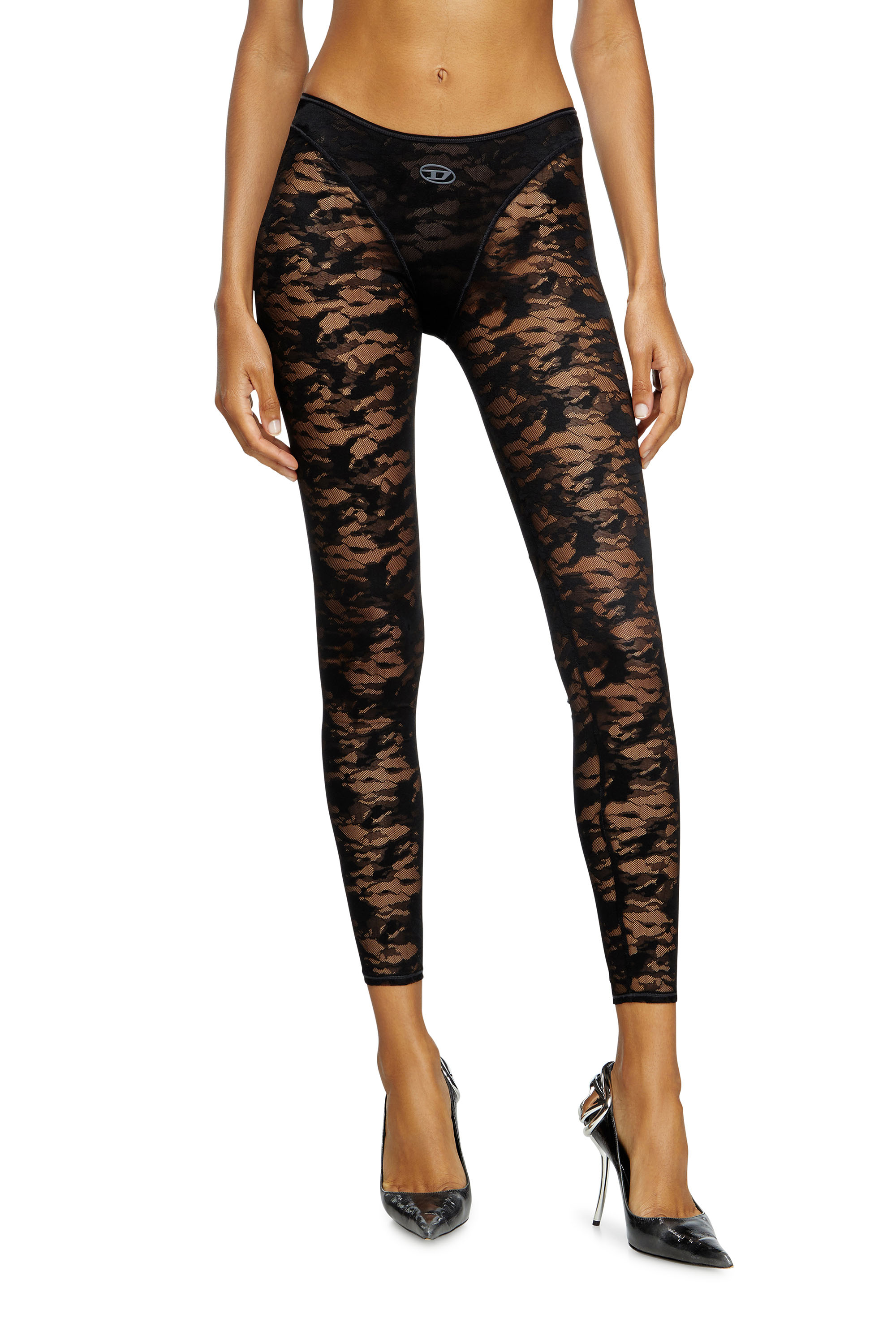Diesel - CLAIRE-UTLT, Damen Leggings mit Camouflage-Spitze in Schwarz - 2