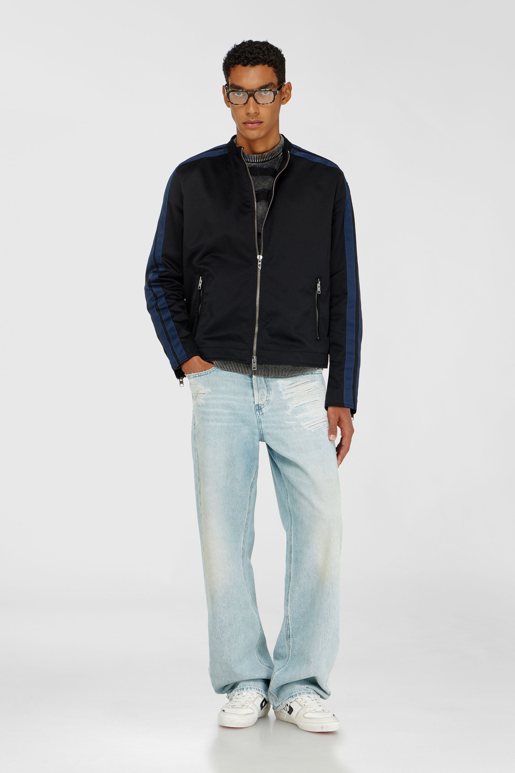 Diesel - J-NAEL, Blouson biker sportif en coton technique m&eacute;lang&eacute; Homme in Polychrome - 2