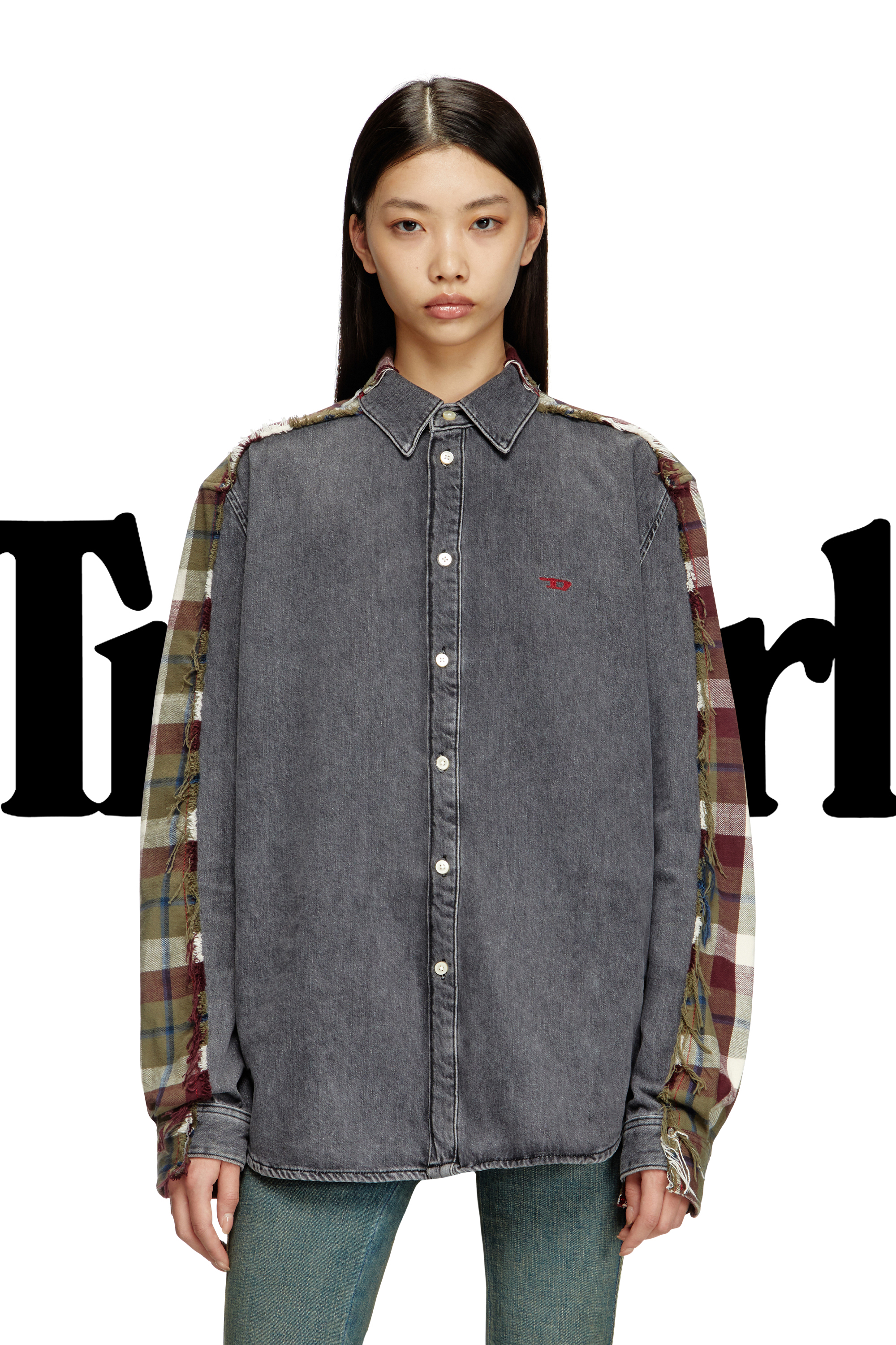 Diesel - Shirt Dieseloves 7A, Camicia in denim e tessuto check Unisex in Multicolor - 7