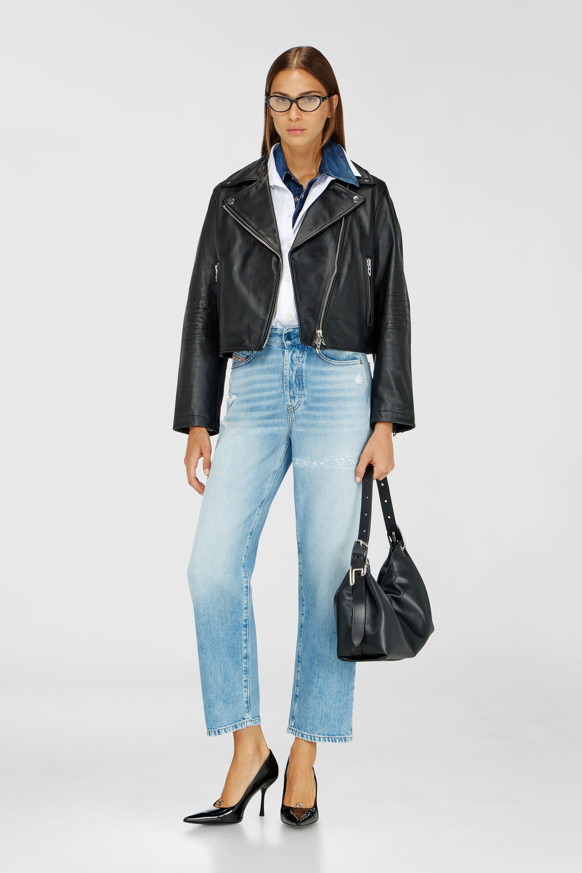 Diesel - L-UNATIC, Damen Bikerjacke aus gewachstem Leder in Schwarz - 1